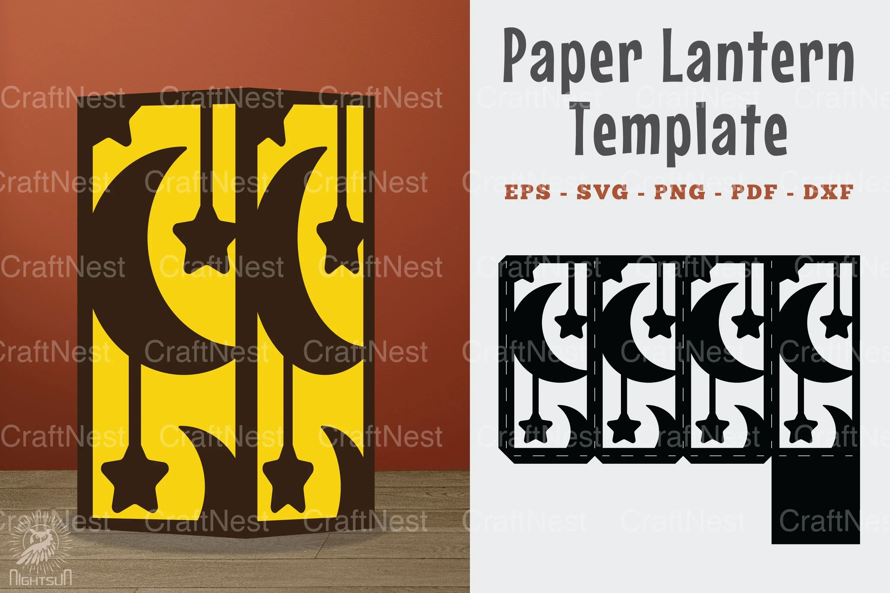 Moon Papercut Lantern Template SVG Bundle