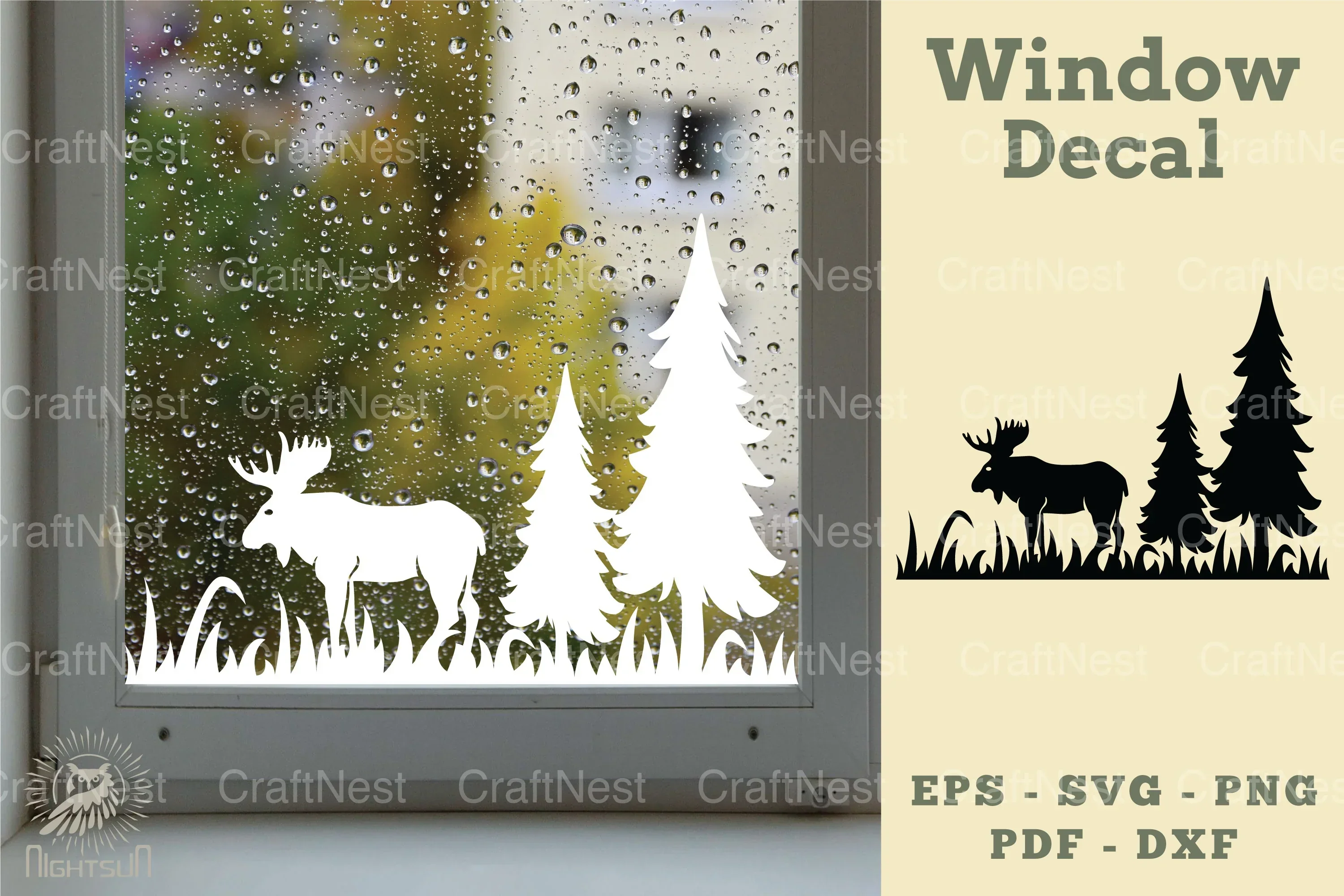 Moose in Forest Window Decal Clipart Bundle