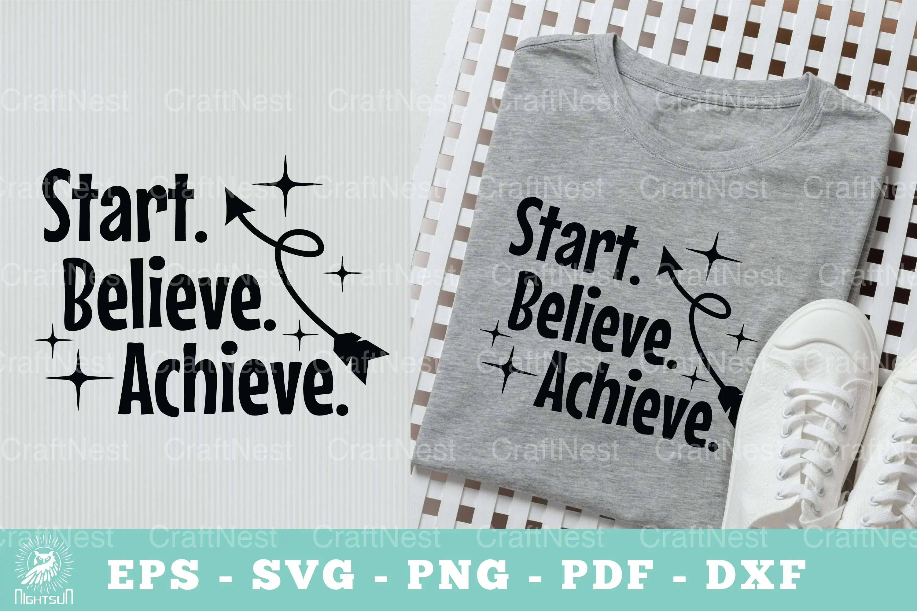 Motivational SVG Bundle: Start, Believe, Achieve
