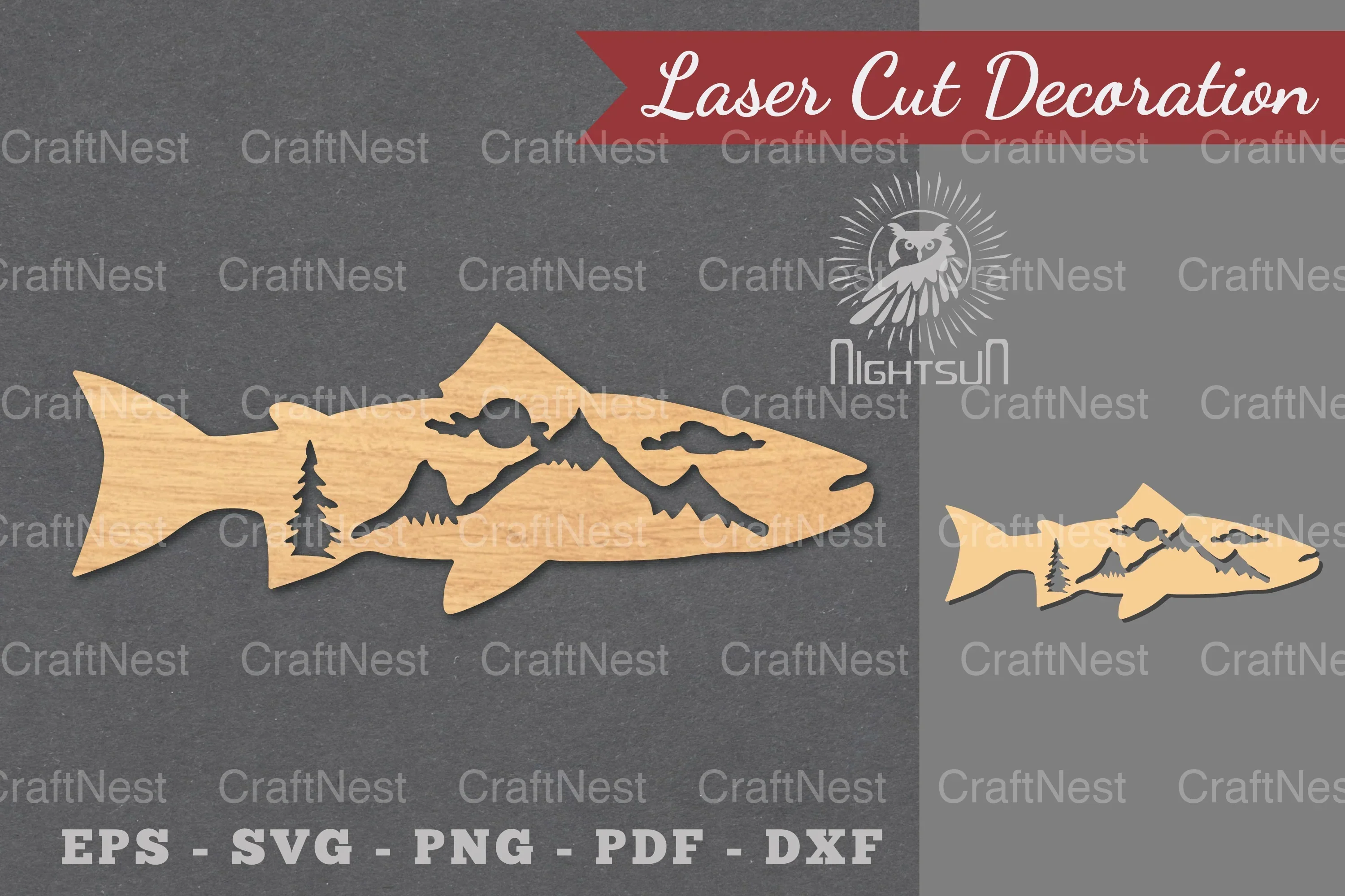 Mountain Fish Laser Cut Decoration Clipart Bundle