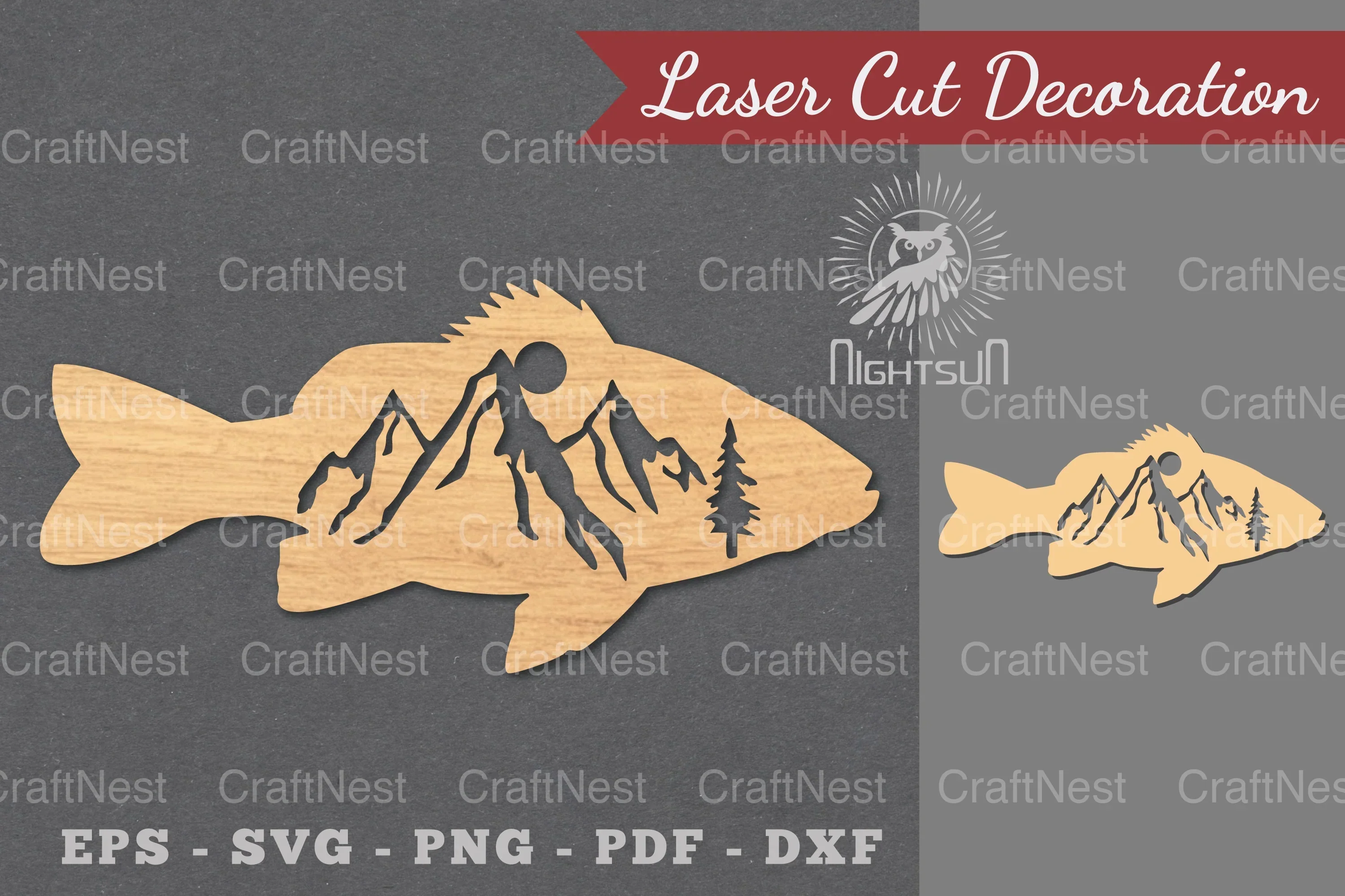 Mountain Fish Laser Cut Decoration Clipart Bundle