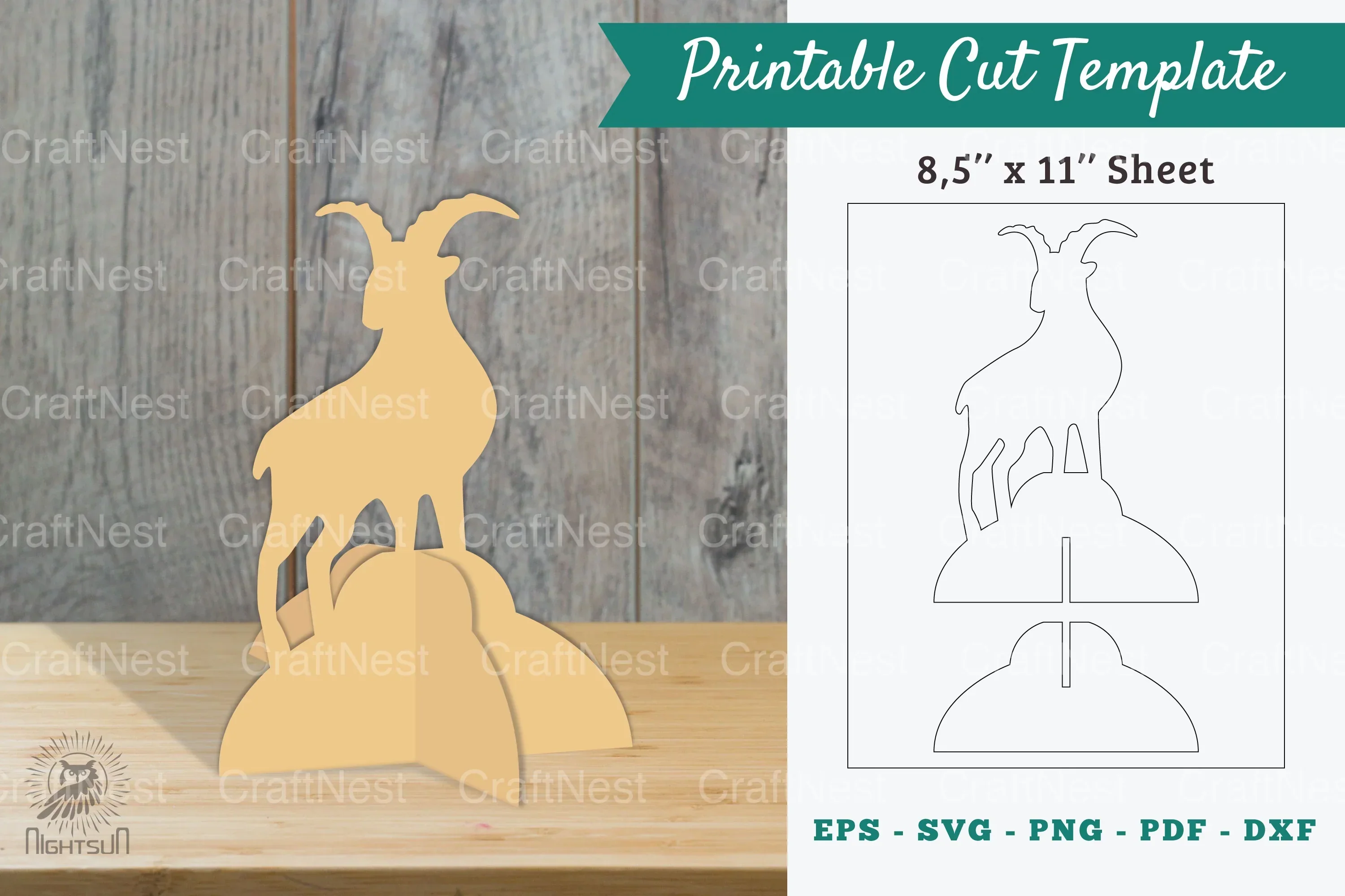 Mountain Goat Printable Cut Template Bundle