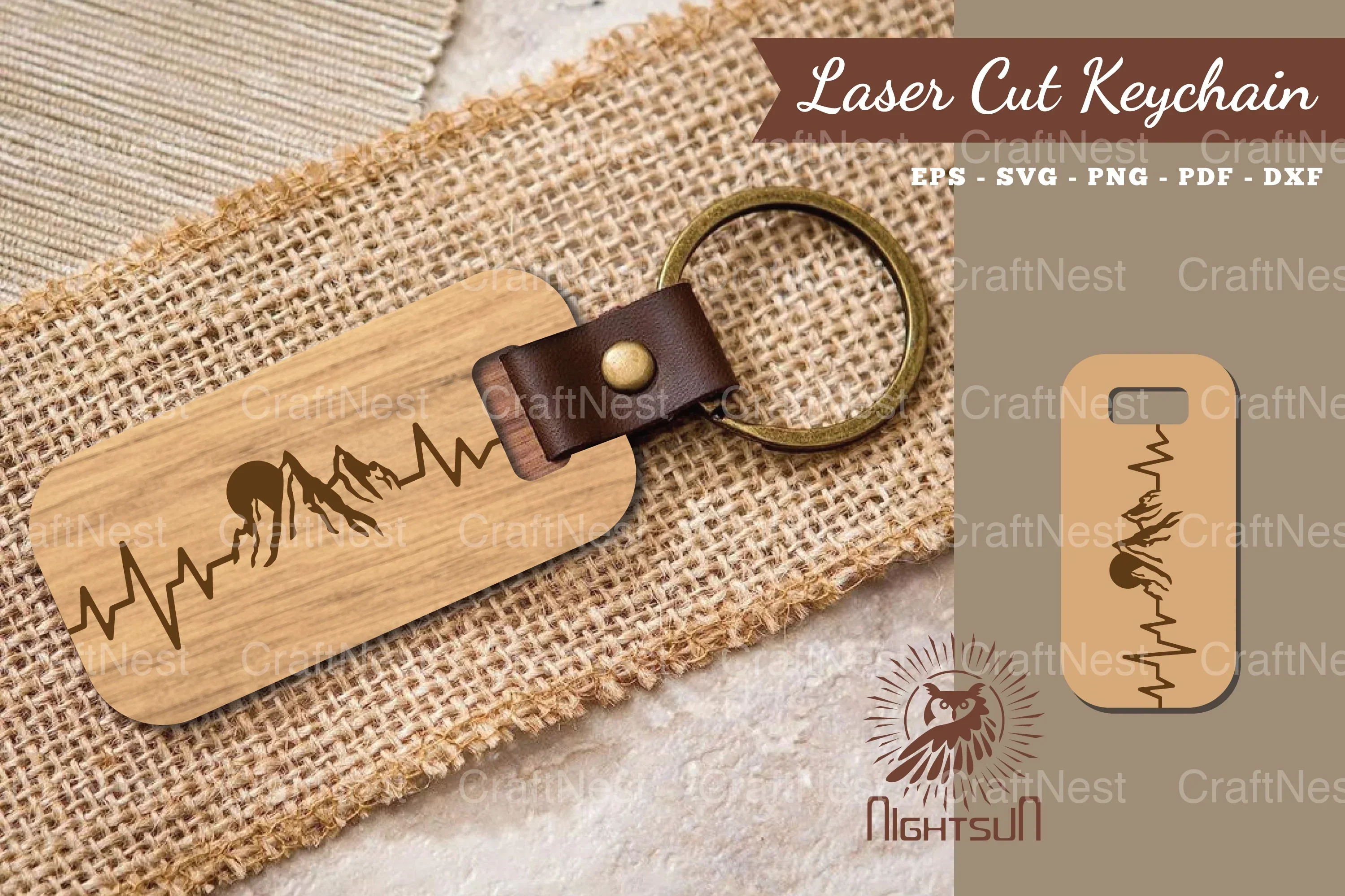 Mountain Heartbeat Laser Cut Keychain SVG Bundle
