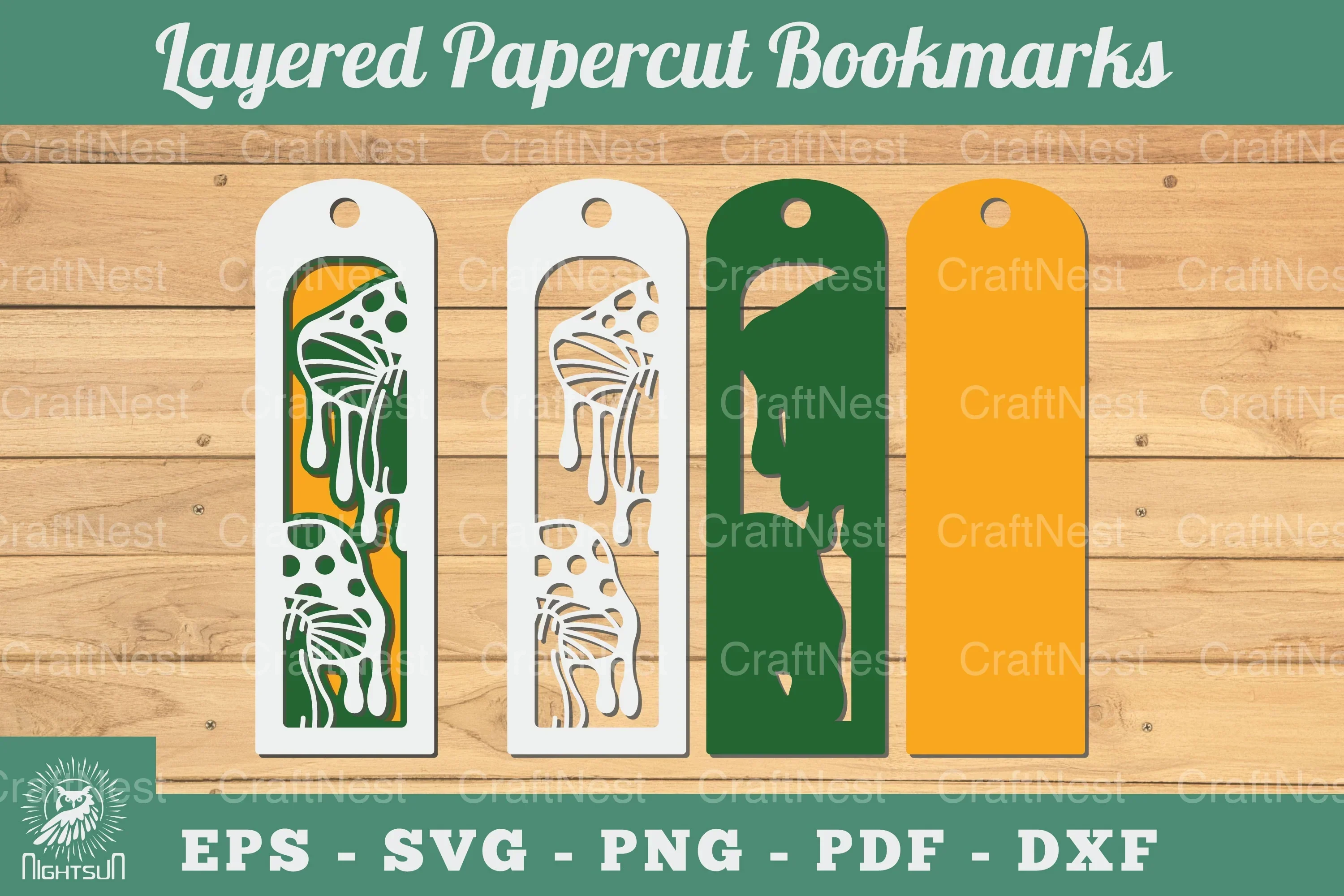 Mushroom 3D Papercut Bookmarks Clipart Bundle