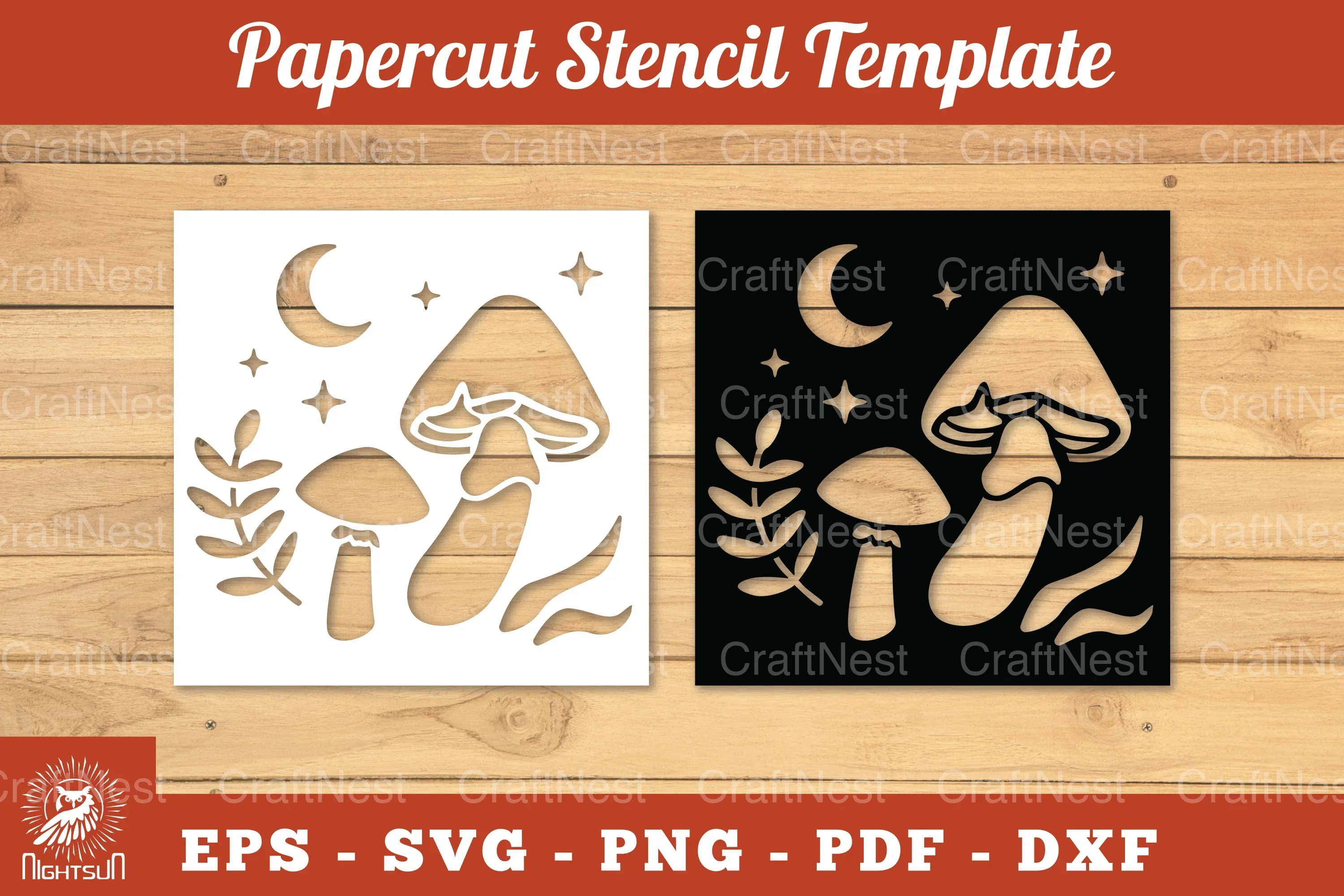 Mushroom Papercut Stencil Clipart Bundle