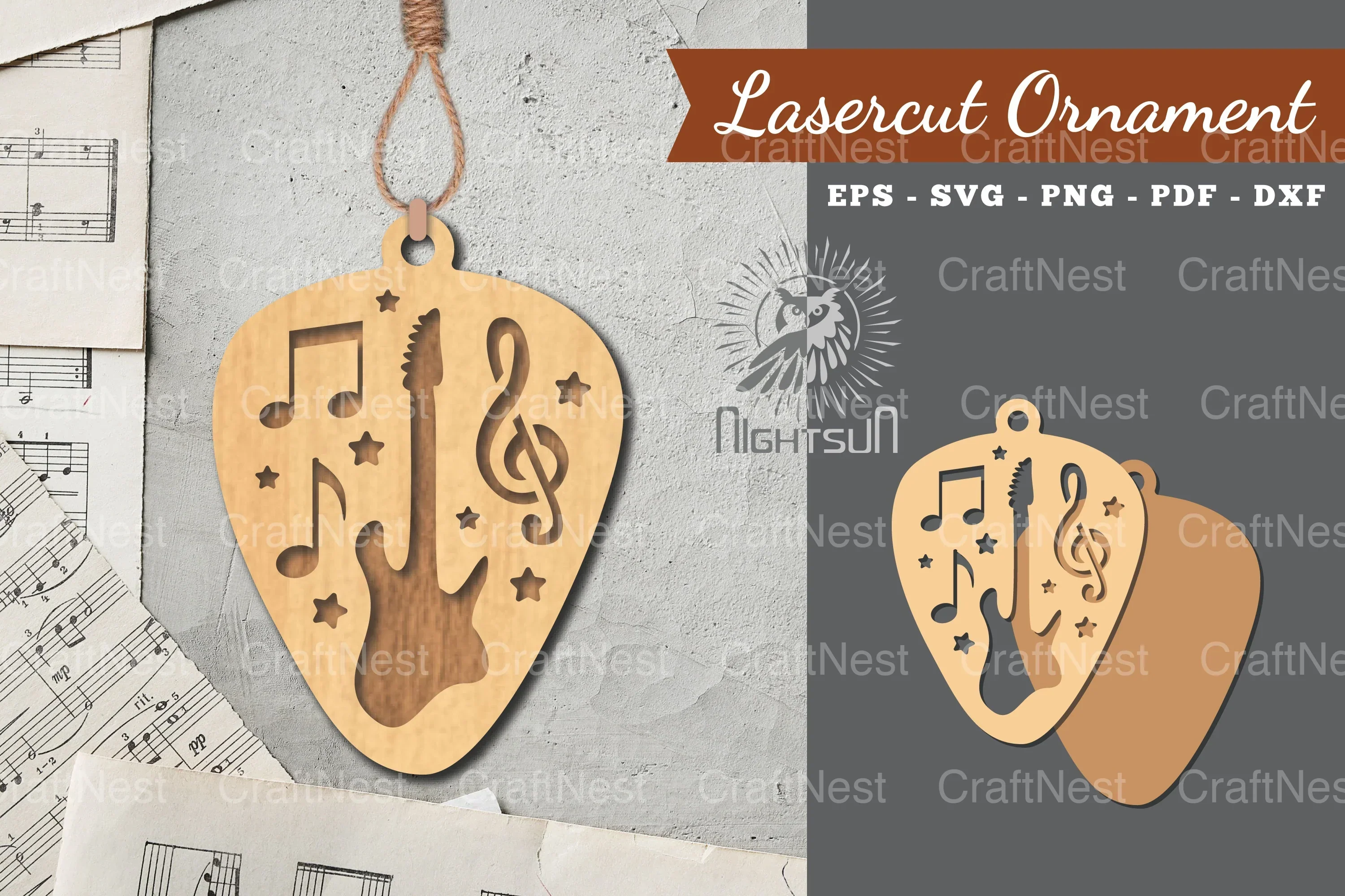 Music Guitar Laser Cut Ornament Clipart Bundle