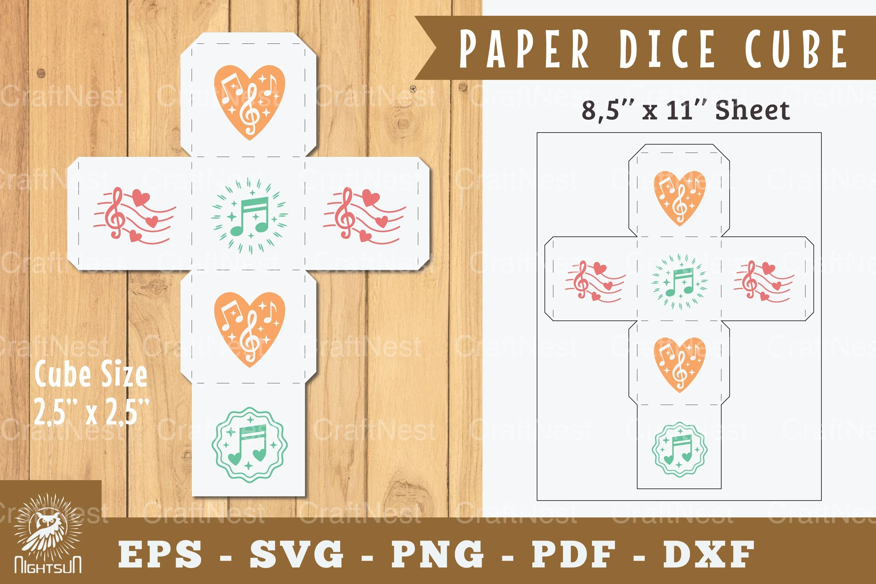 Music Paper Dice Cube Printable Cut - Clipart Bundle
