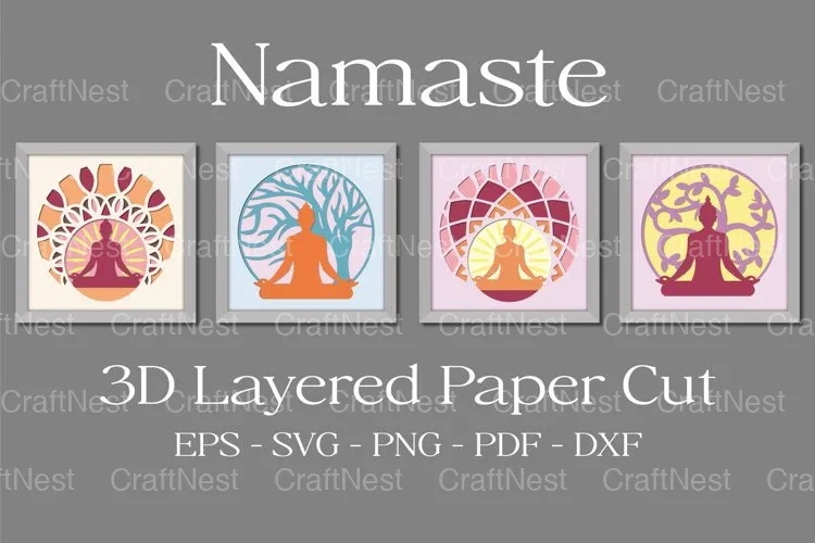 Namaste 3D Layered Paper Cut Clipart Bundle