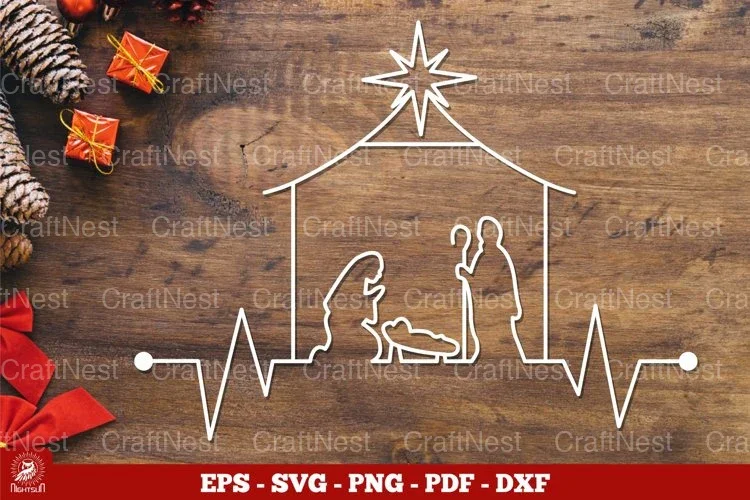 Nativity Heartbeat One Line Art Clipart Bundle