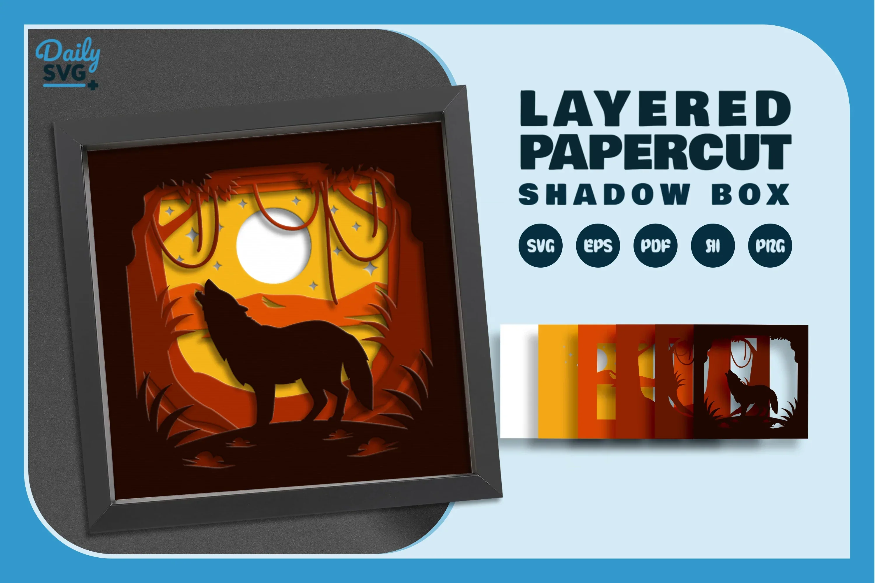 Night Forest Wolf Papercut SVG Bundle - Image 2