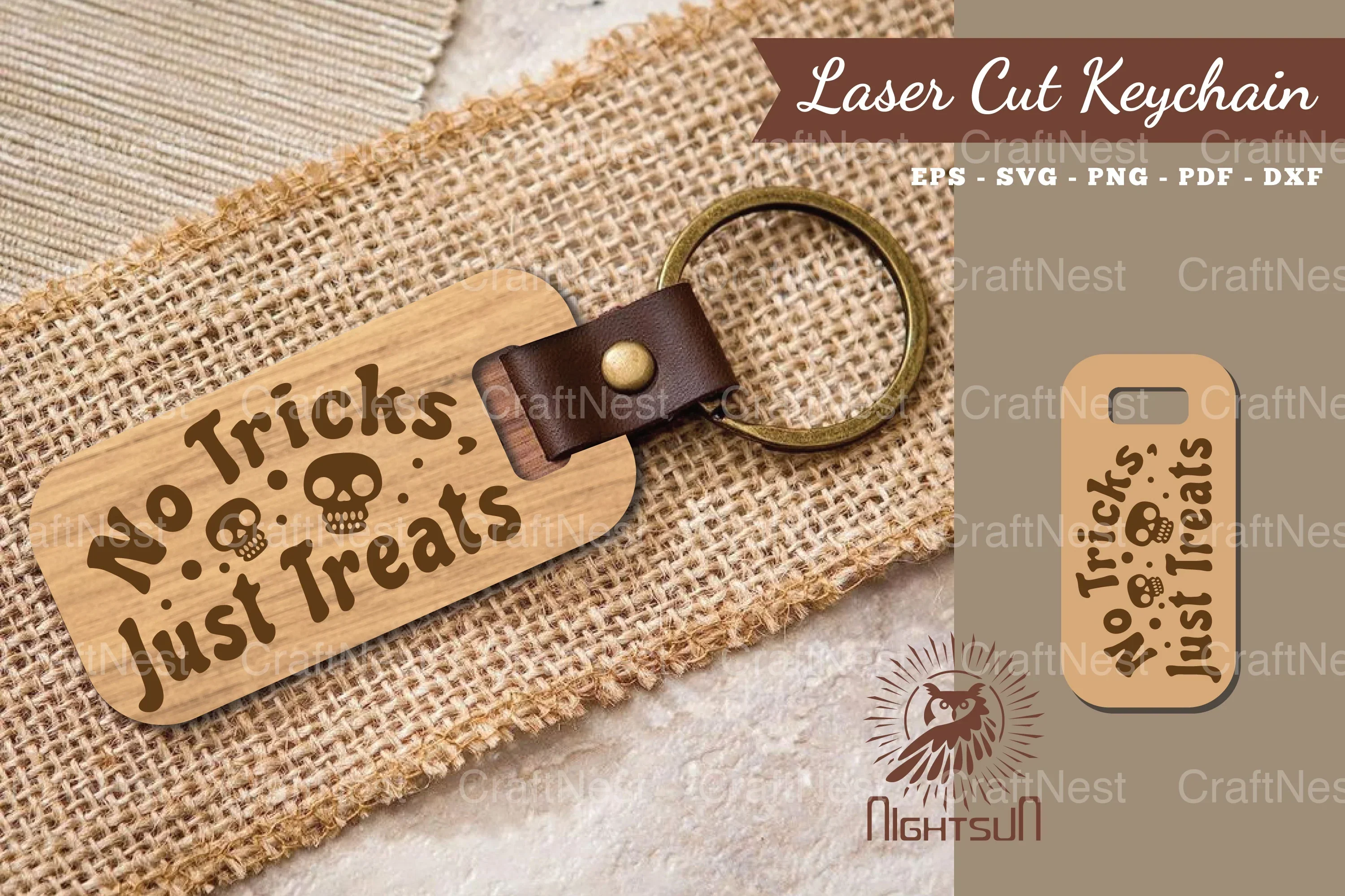 No Tricks Just Treat Laser Cut Keychain Design