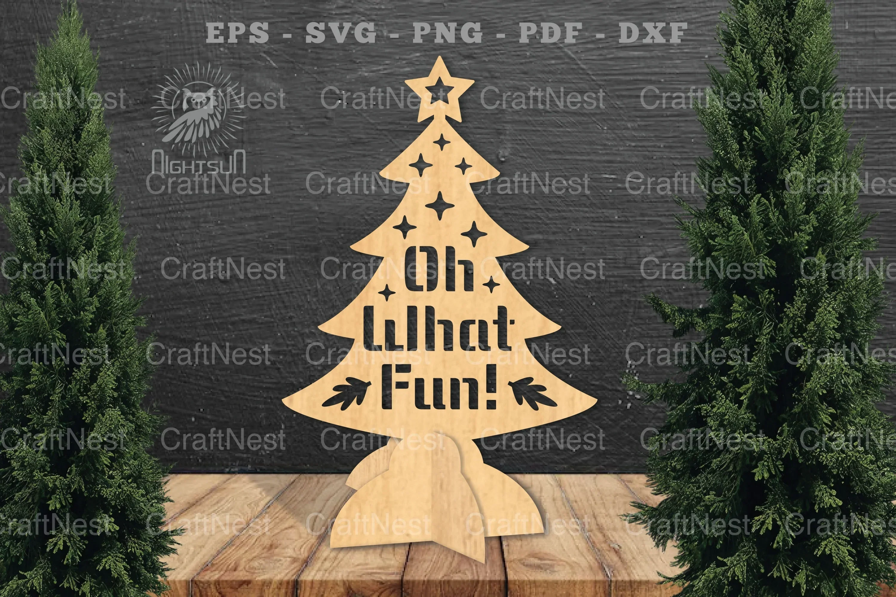 Oh What Fun Christmas Tree Laser Cut Home Decor Clipart Bundle