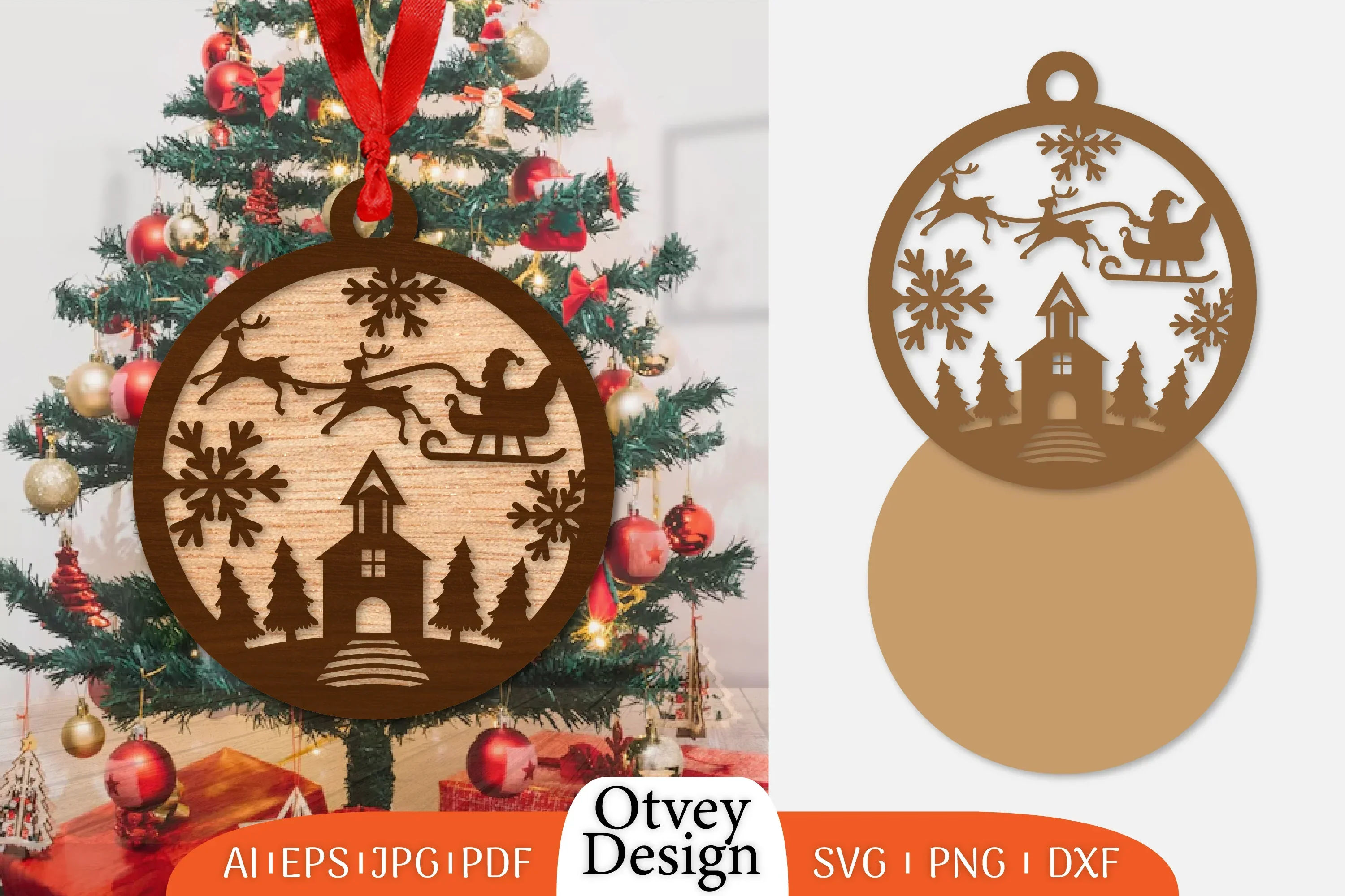 Ornament Christmas Santa Sleigh Lasercut SVG Bundle