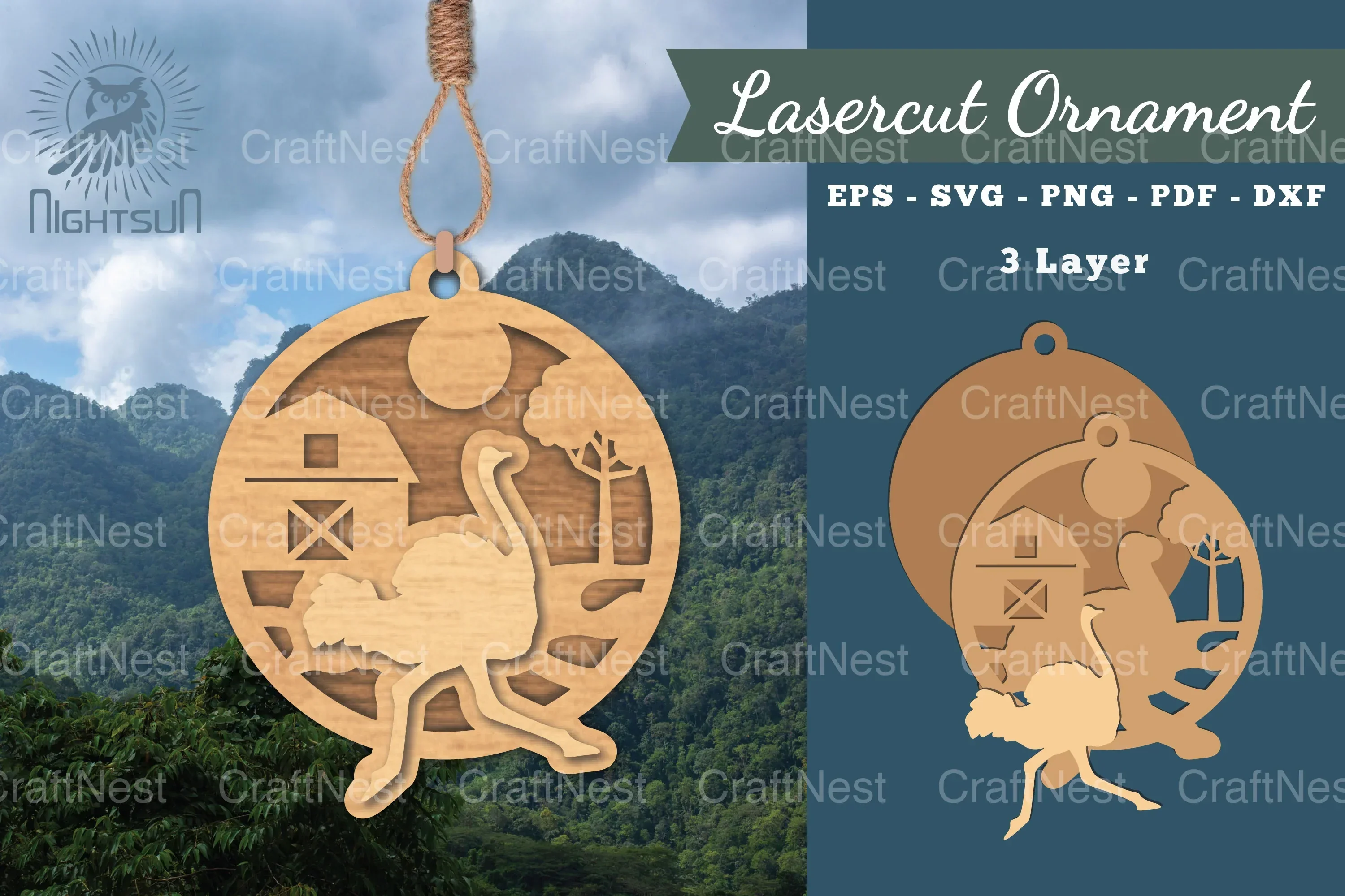 Ostrich Farm Laser Cut Ornament Clipart Bundle