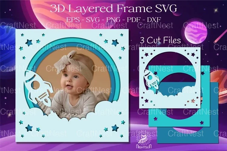 Outer Space Layered Frame Clipart Bundle