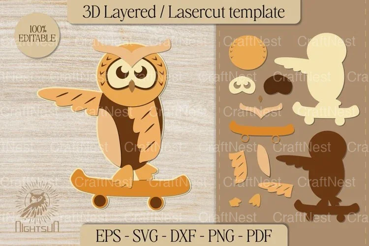 Owl Skateboarding Clipart Bundle