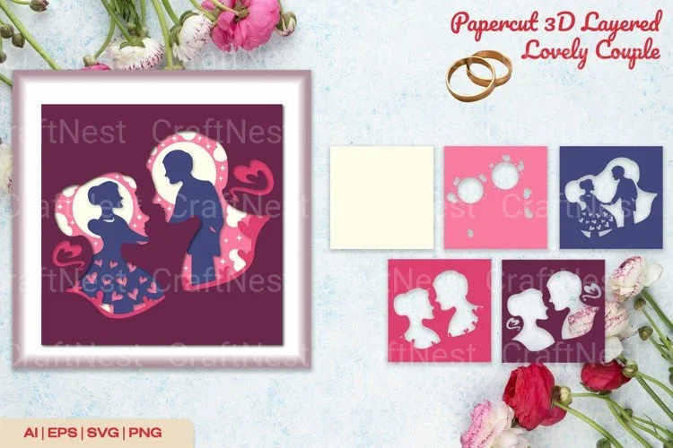 Papercut 3D Layered Lovely Couple Clipart Bundle