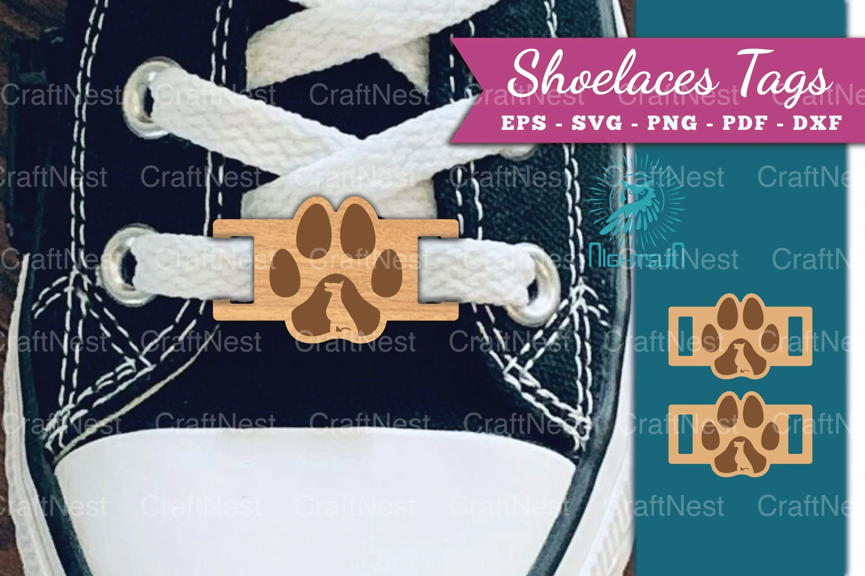 Paw Dog Shoelace Tags Laser Cut Clipart Bundle