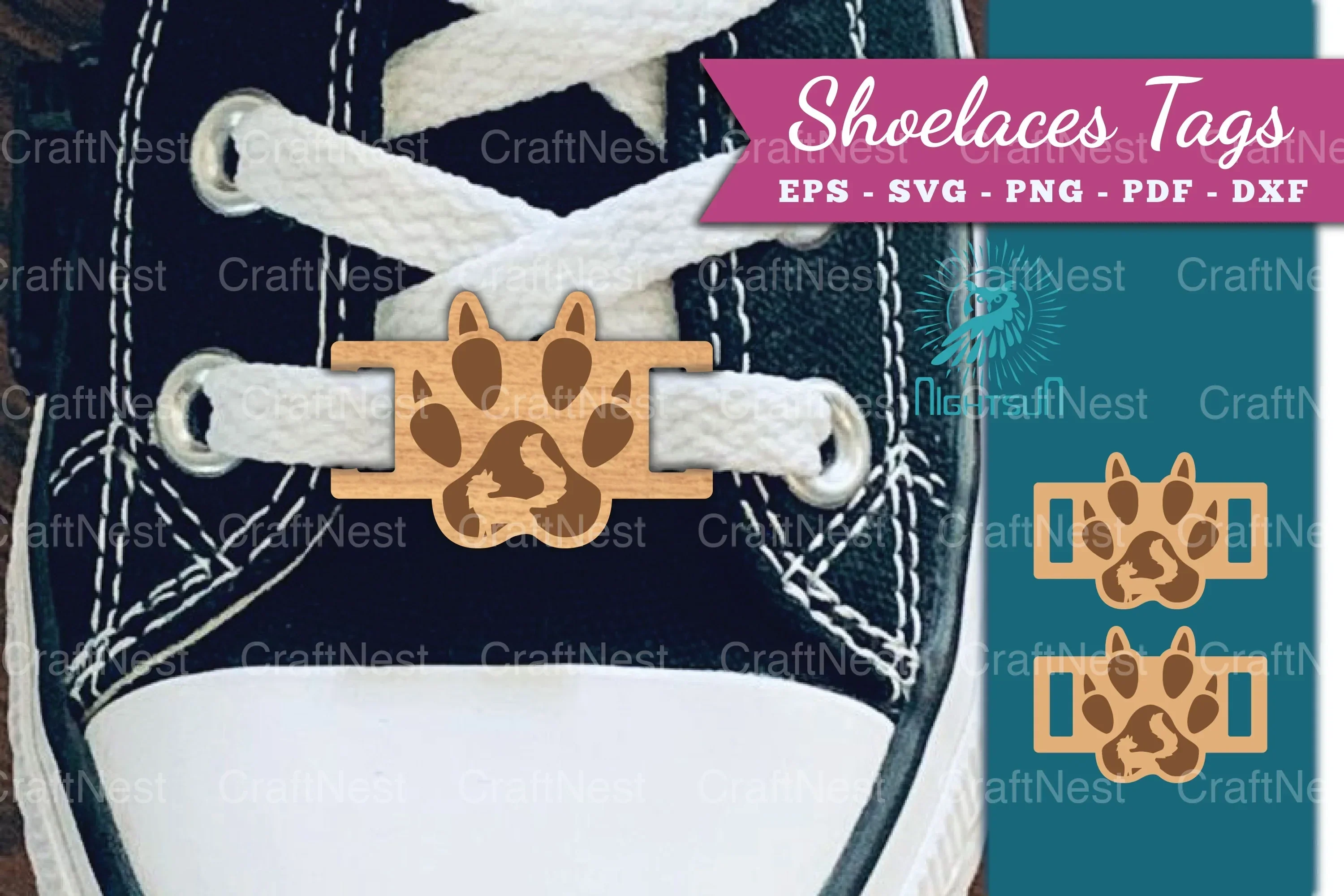 Paw Fox Shoelaces Tags Laser Cut SVG Bundle