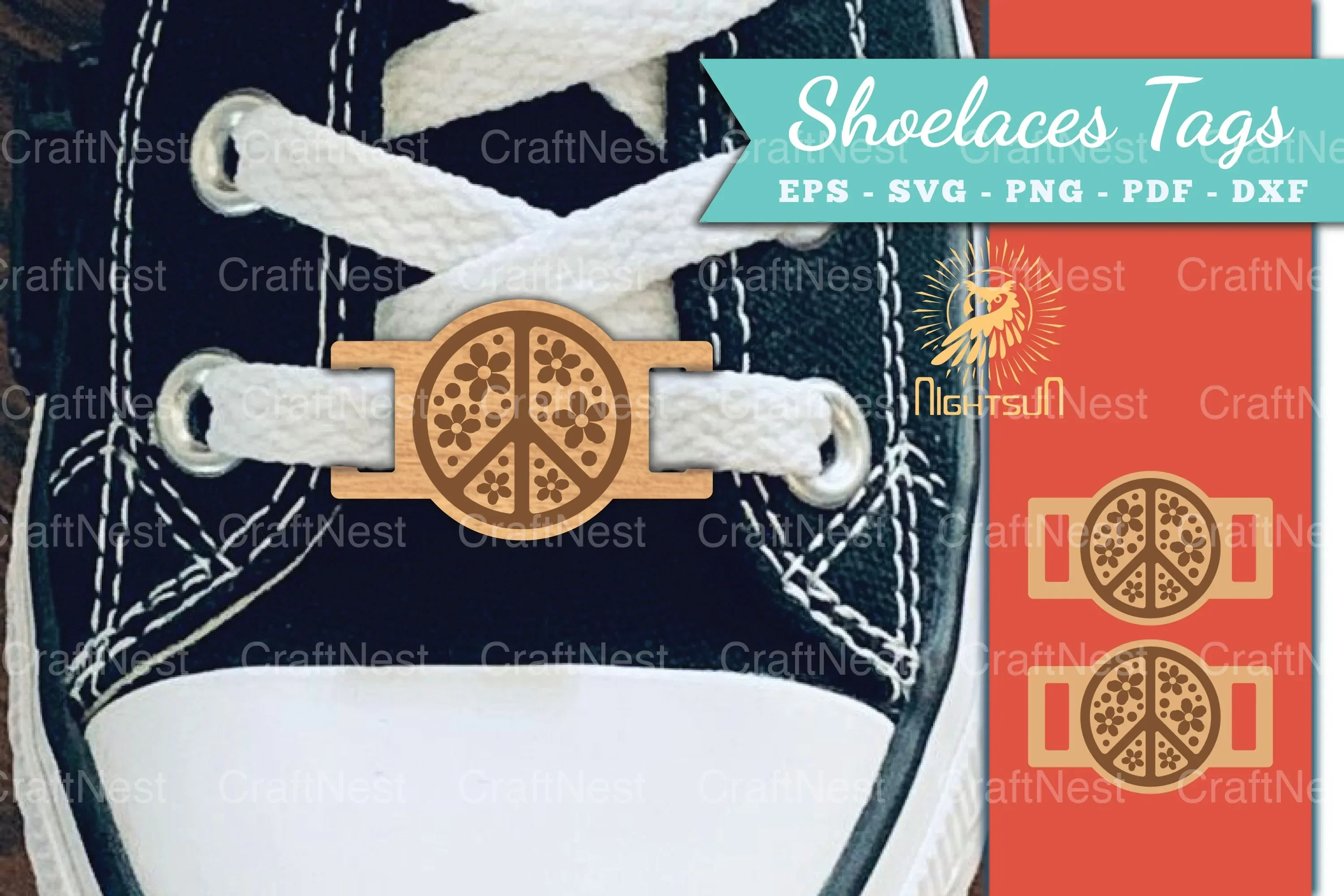 Peace Sign Shoelaces Tags Laser Cut SVG Bundle