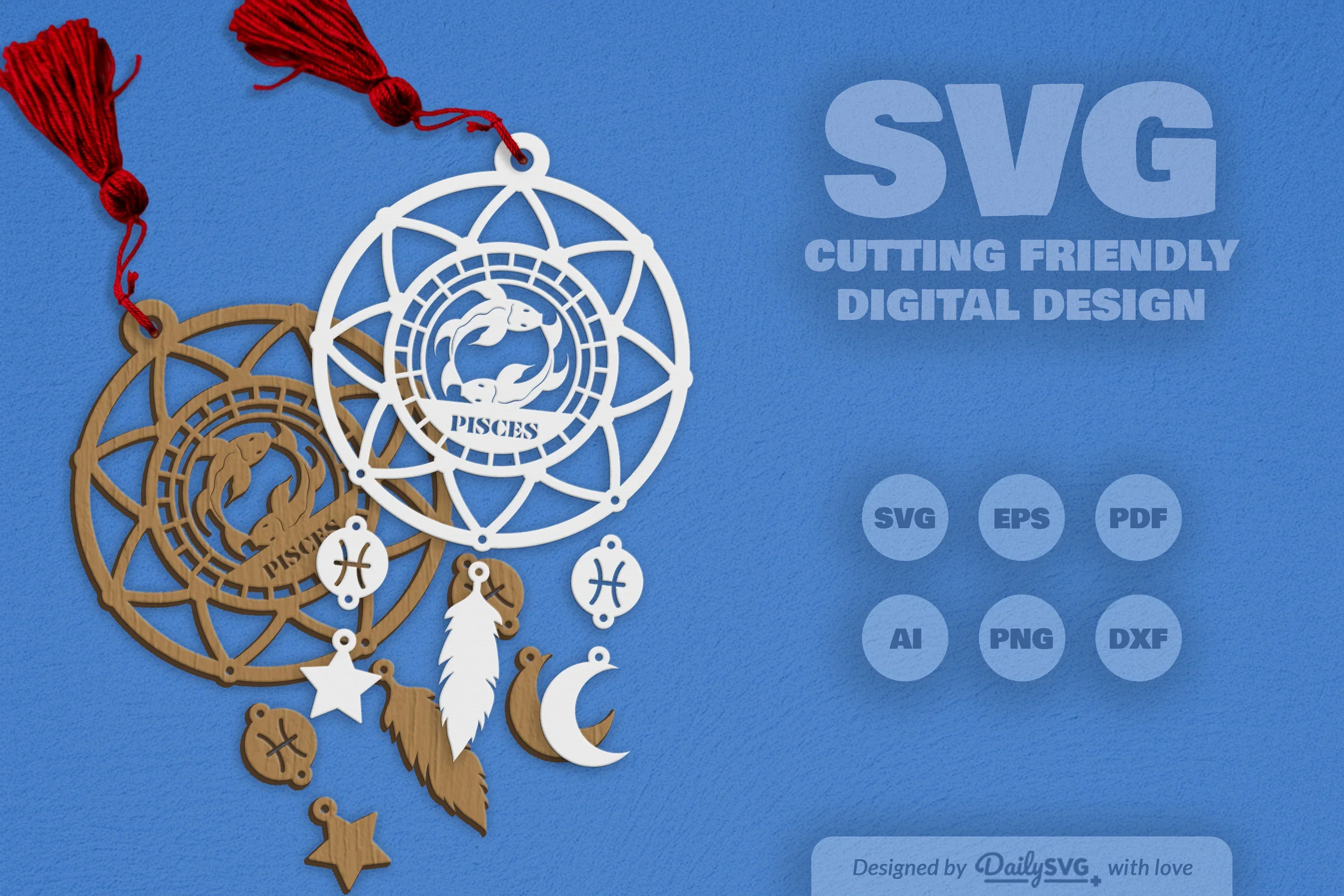 Pisces Dream Catcher Laser Cut Clipart Set - Image 2