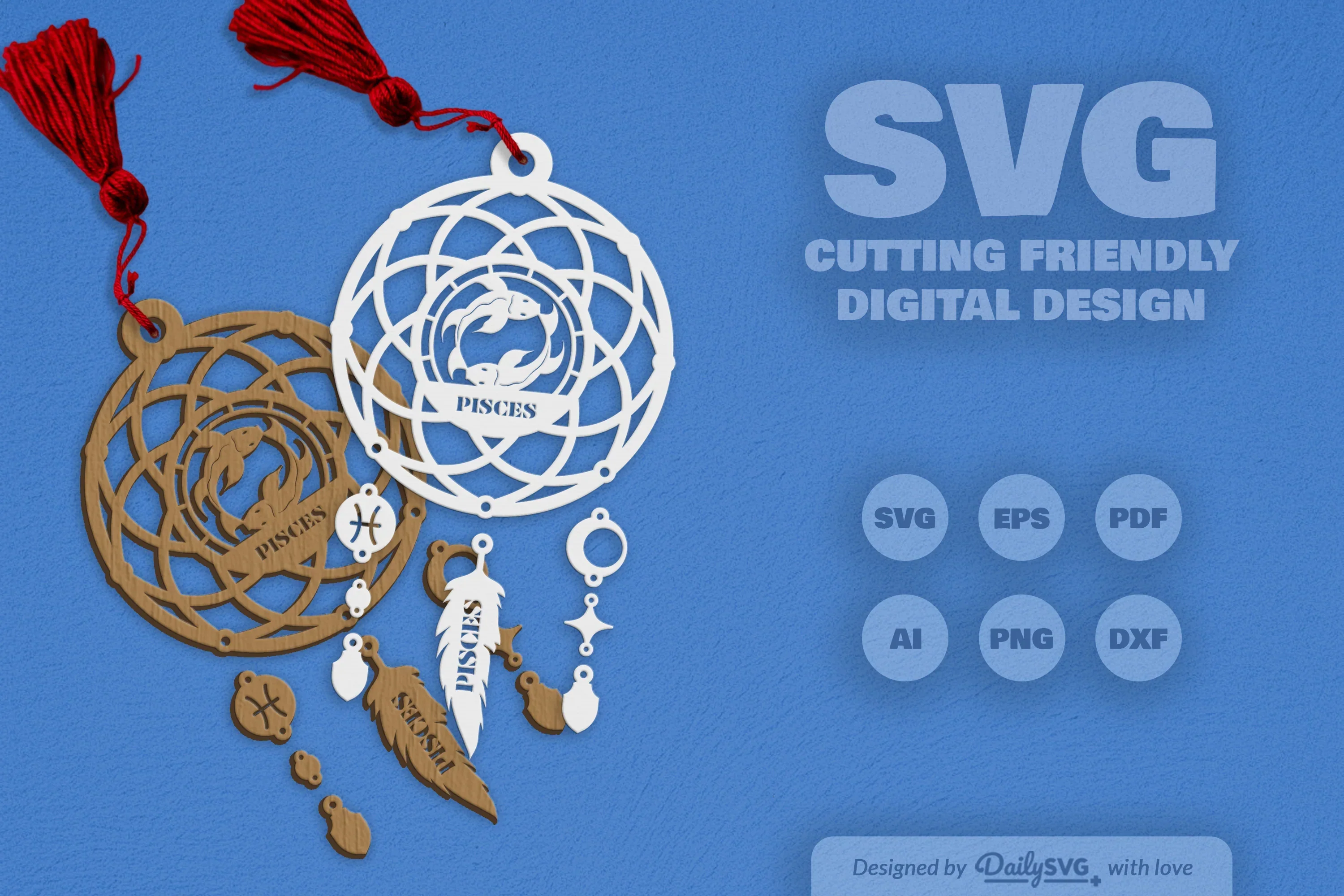 Pisces Dream Catcher Laser Cut Clipart Set - Image 3