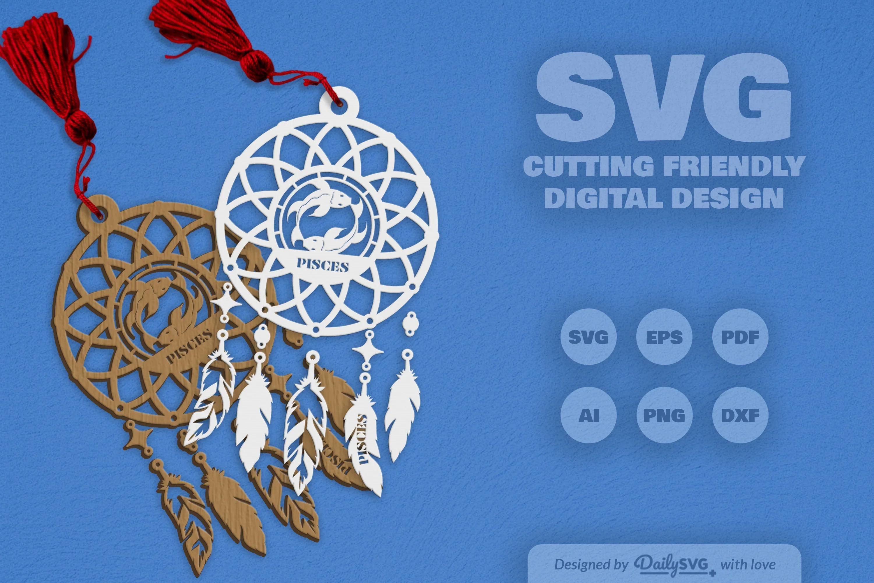 Pisces Dream Catcher Laser Cut Clipart Set - Image 4
