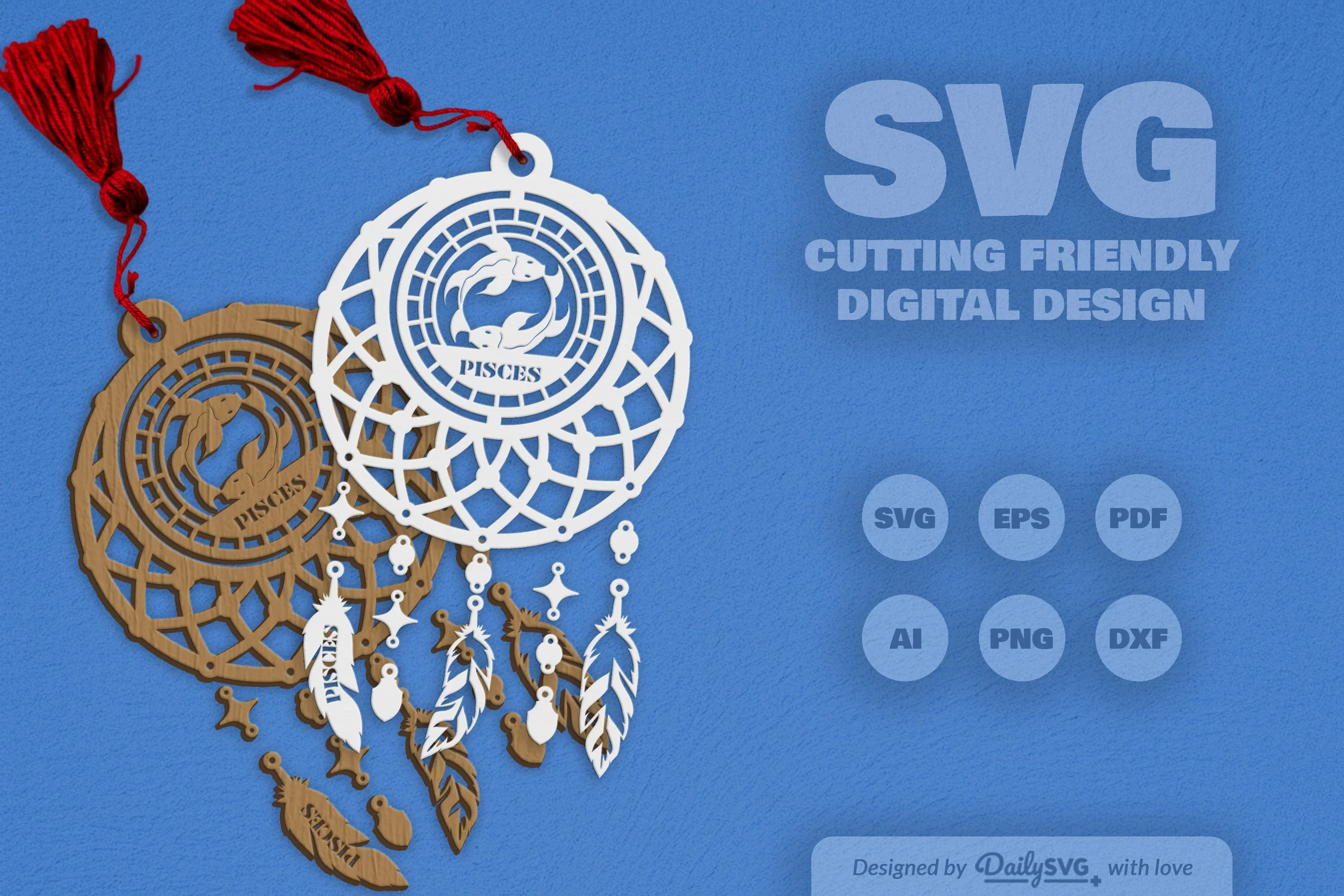 Pisces Dream Catcher Laser Cut Clipart Set - Image 7