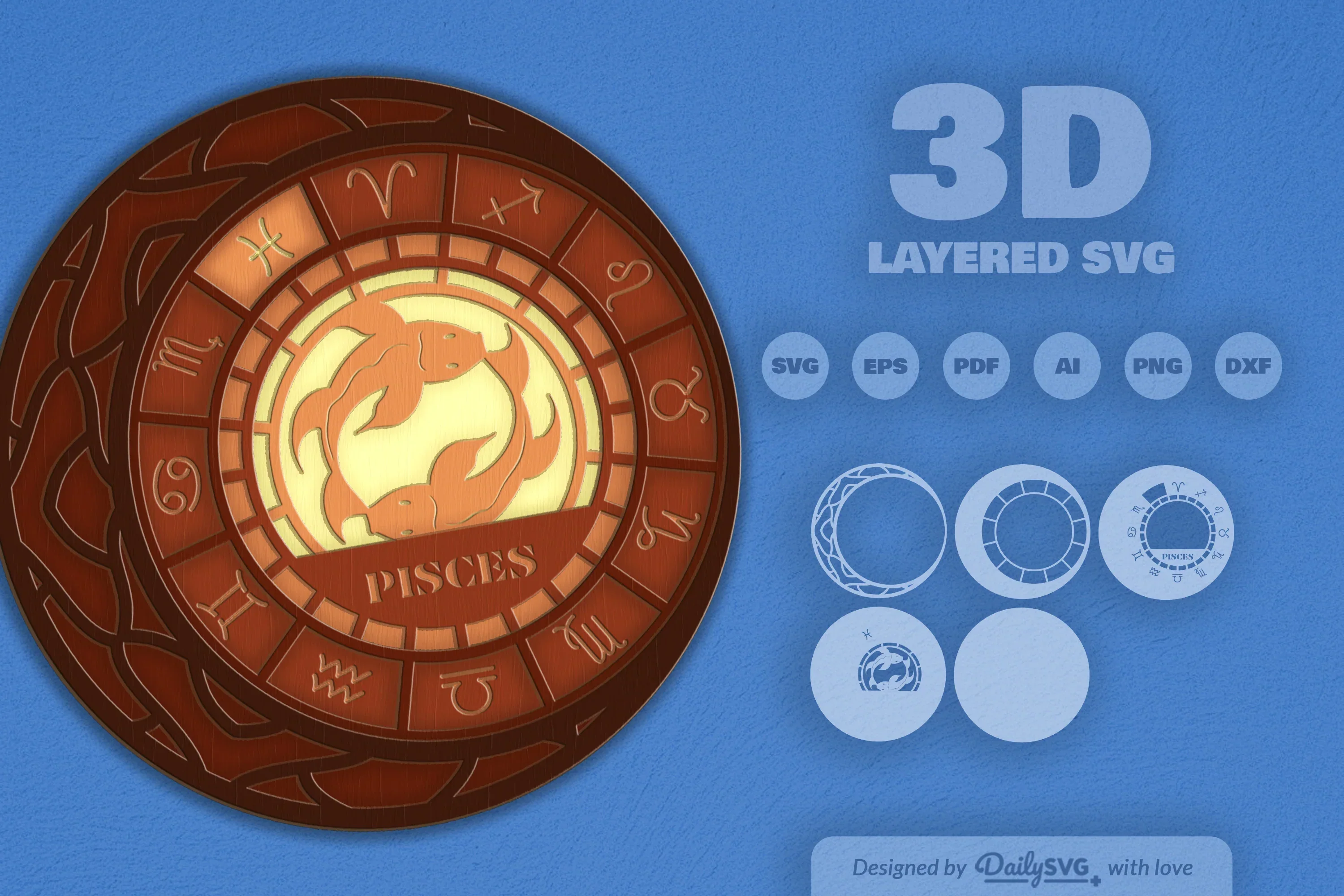 Pisces Zodiac Laser Cut SVG Bundle - Image 2