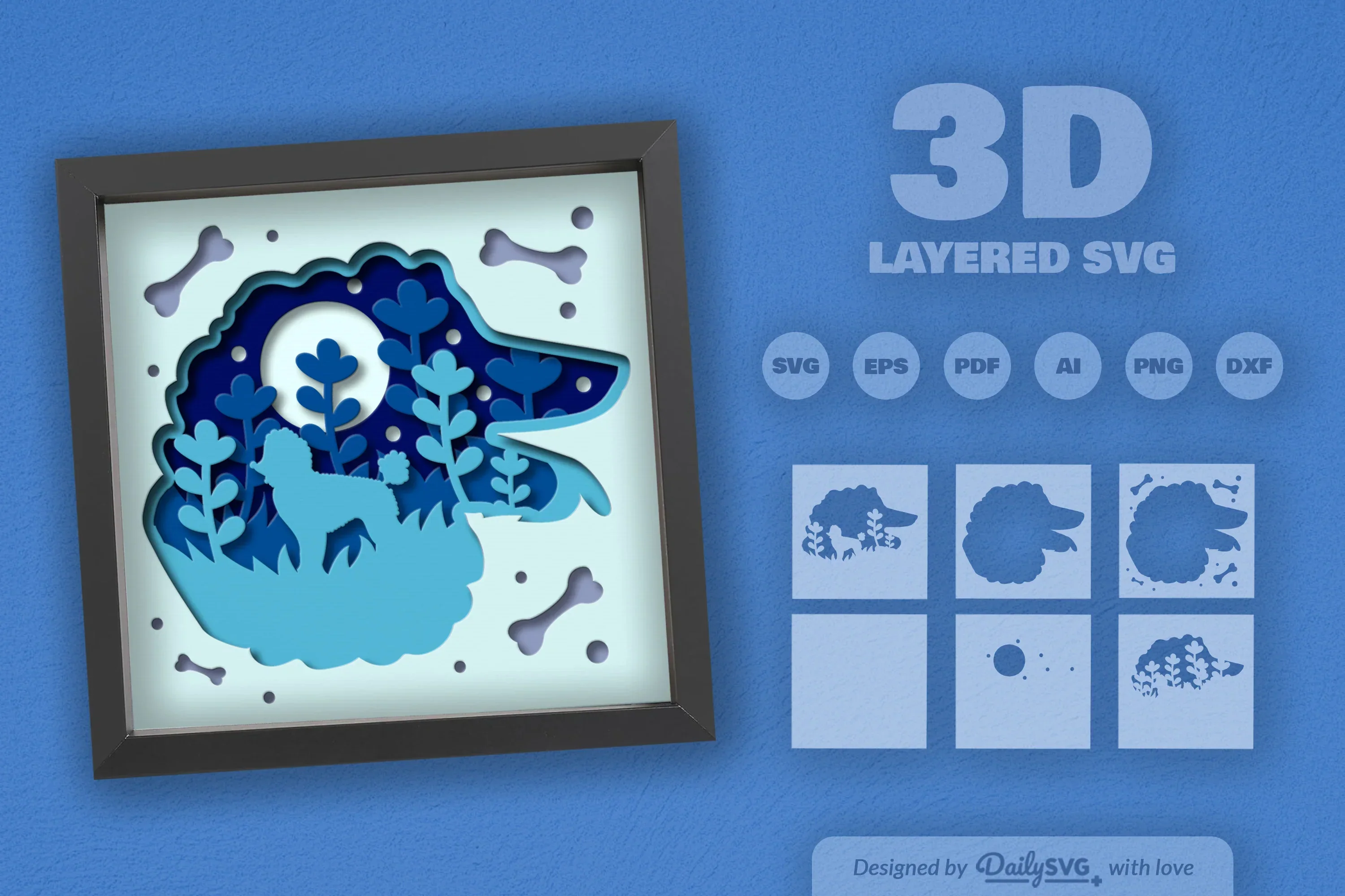 Poodle Dog Head Silhouette Papercut SVG Bundle - Image 2