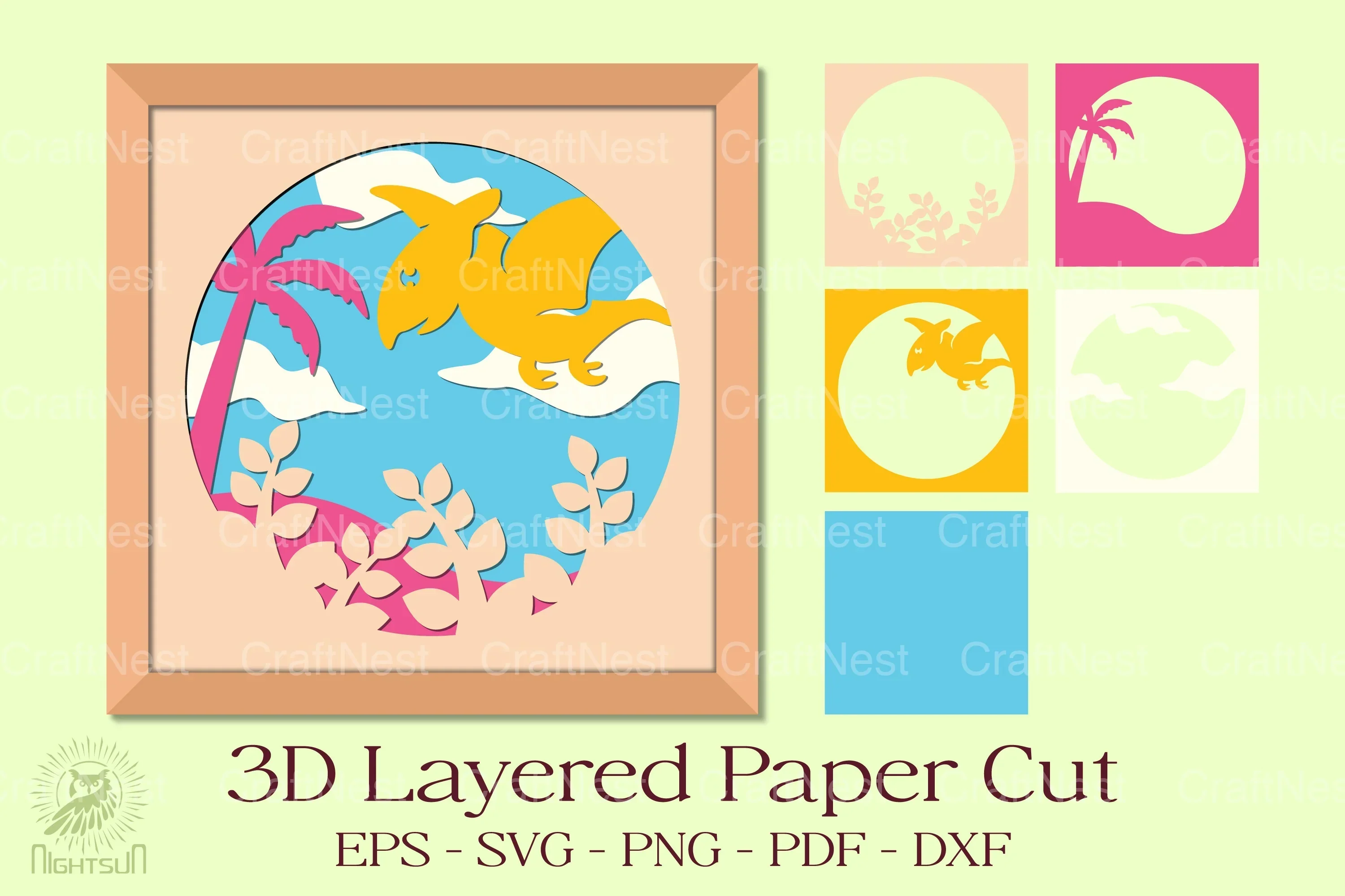 Pterodactyl 3D Layered Papercut Clipart Bundle - Image 3