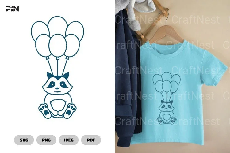 Raccoon Flying With Balloons Birthday Clipart Bundle