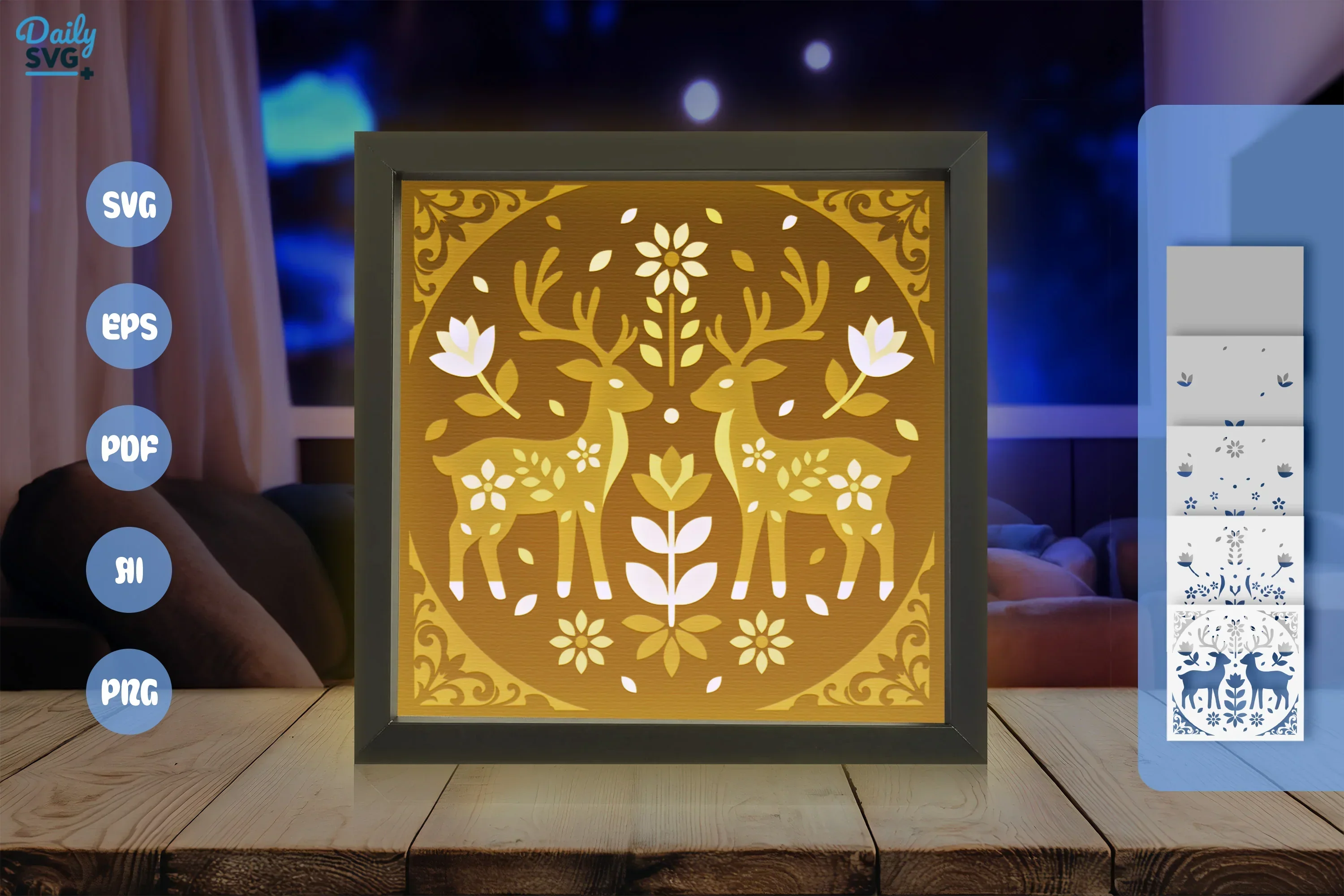 Reindeer Folk Art White Papercut Shadow Box SVG Bundle - Image 3