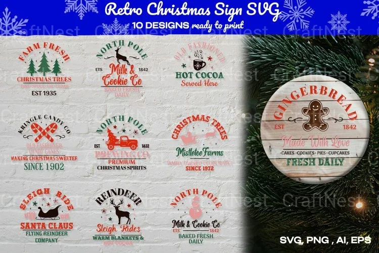Retro Christmas Sign SVG Bundle