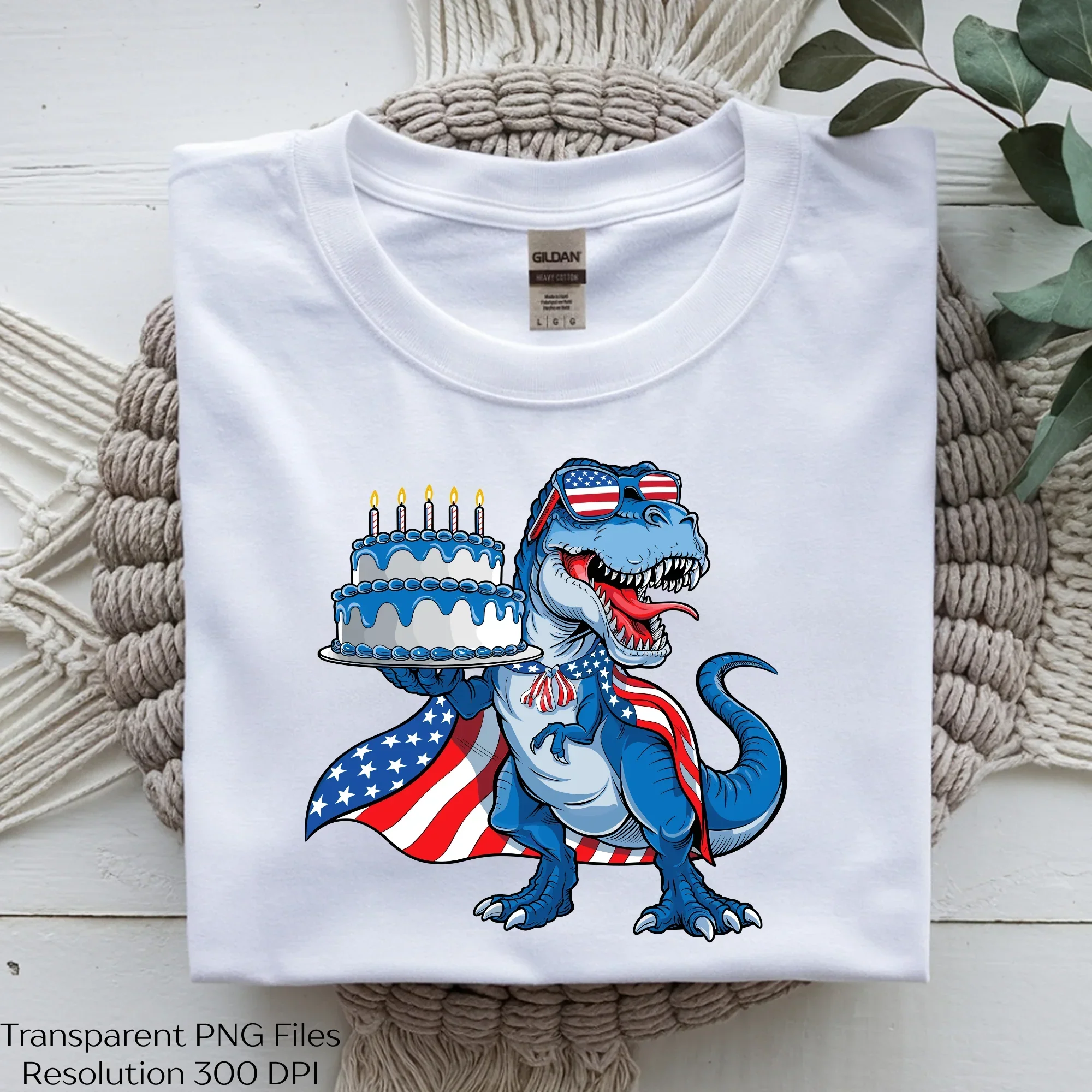 Rex Holding Birthday Cake Dinosaur USA Clipart Bundle