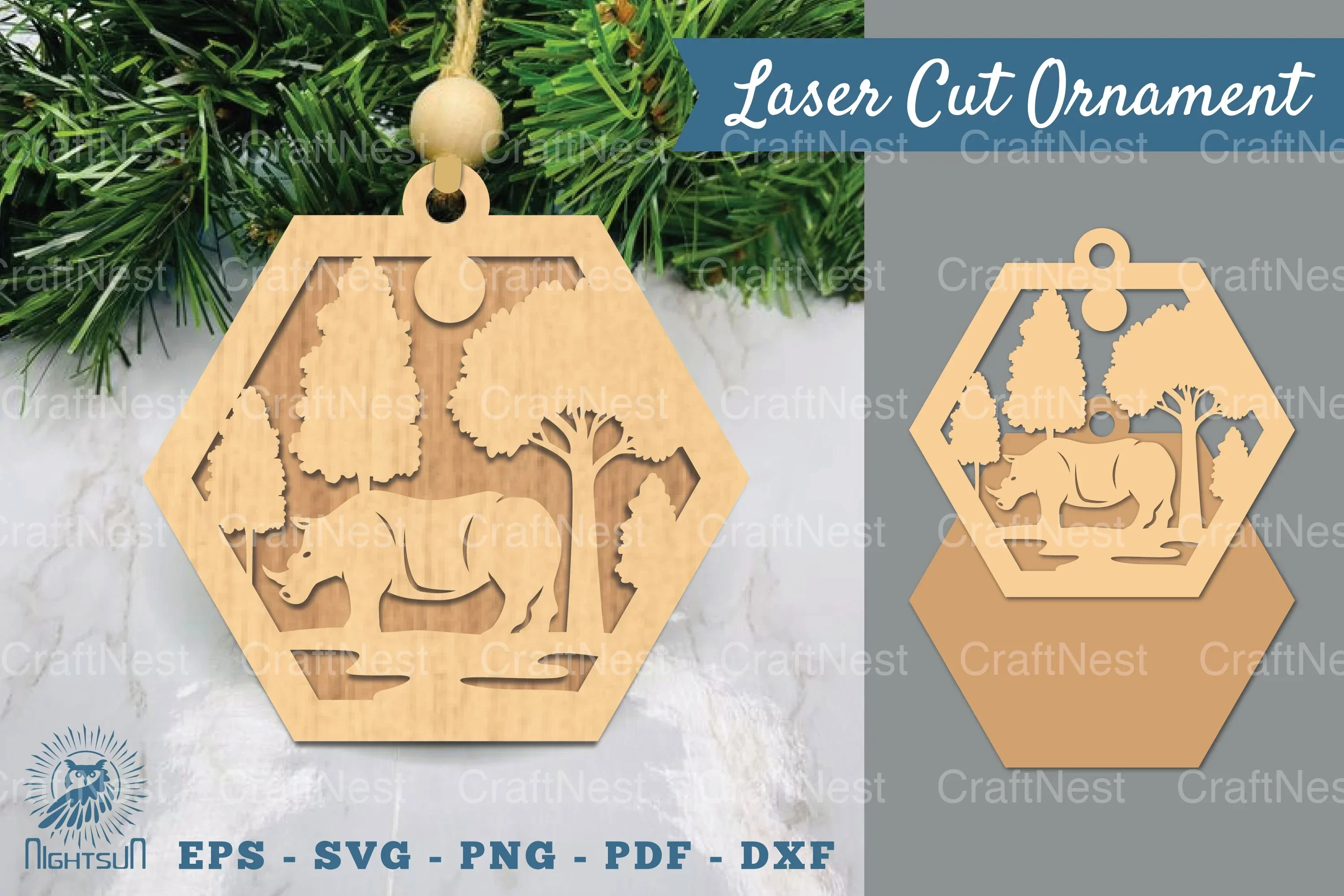 Rhinoceros in Forest Laser Cut Ornament Clipart Bundle
