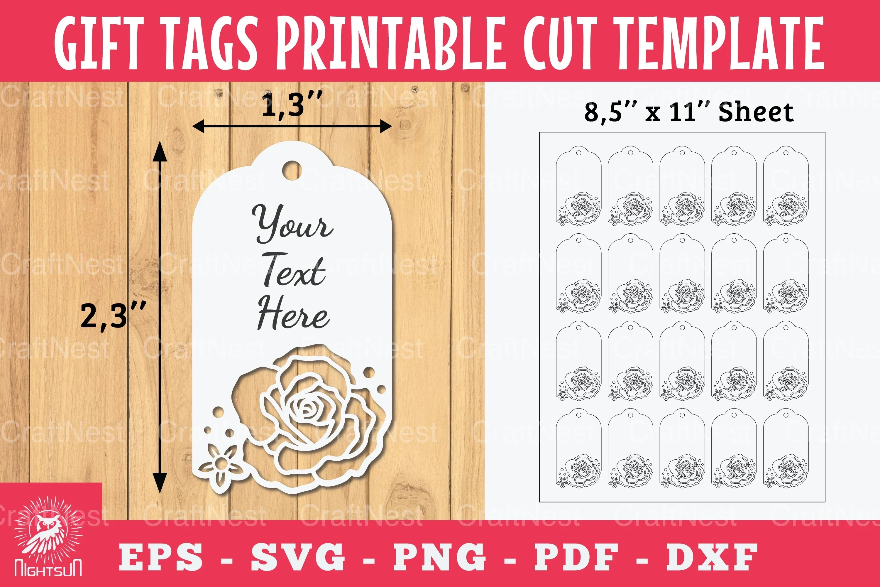 Rose Flower Gift Tags Printable Clipart Bundle