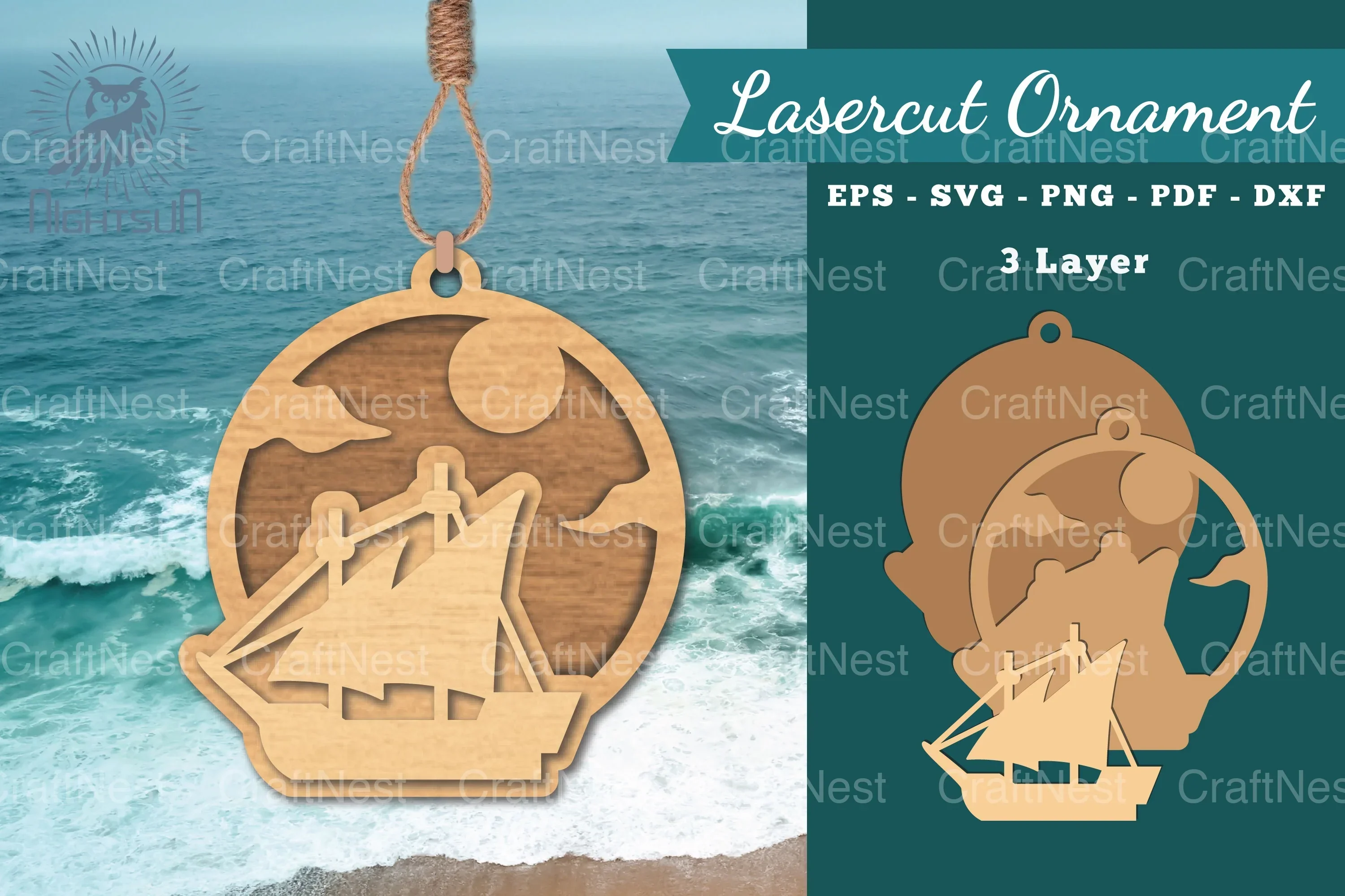 Sailing Ship Laser Cut Ornament Clipart Bundle