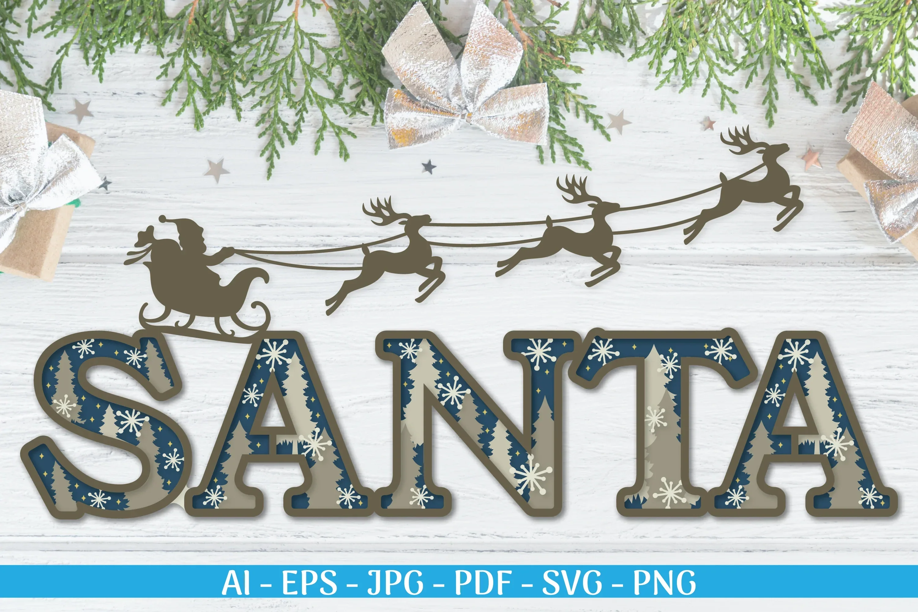 Santa 3D Shadow Box Layered Cut SVG Bundle