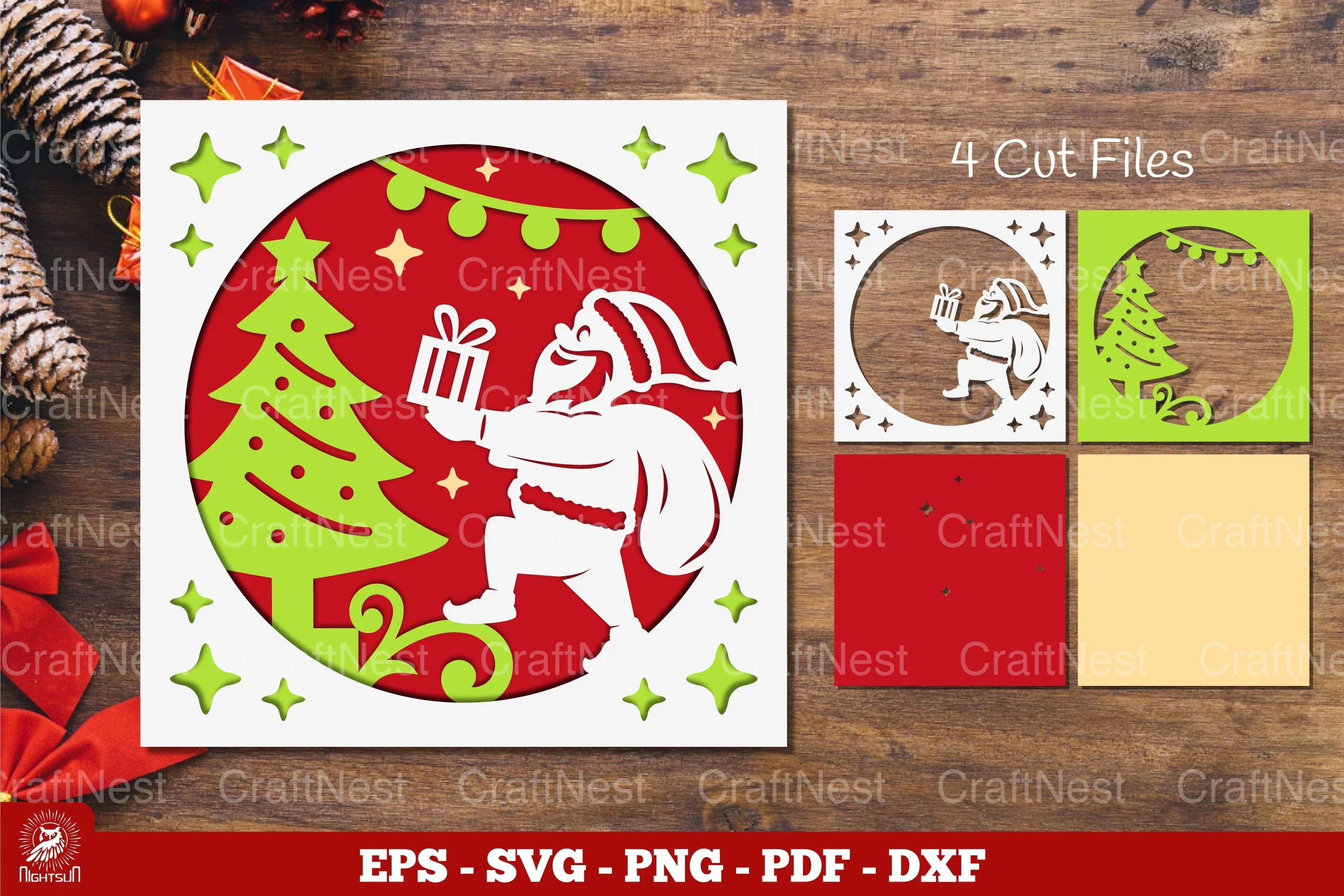 Santa and Gift Box Layered Papercut Clipart Bundle