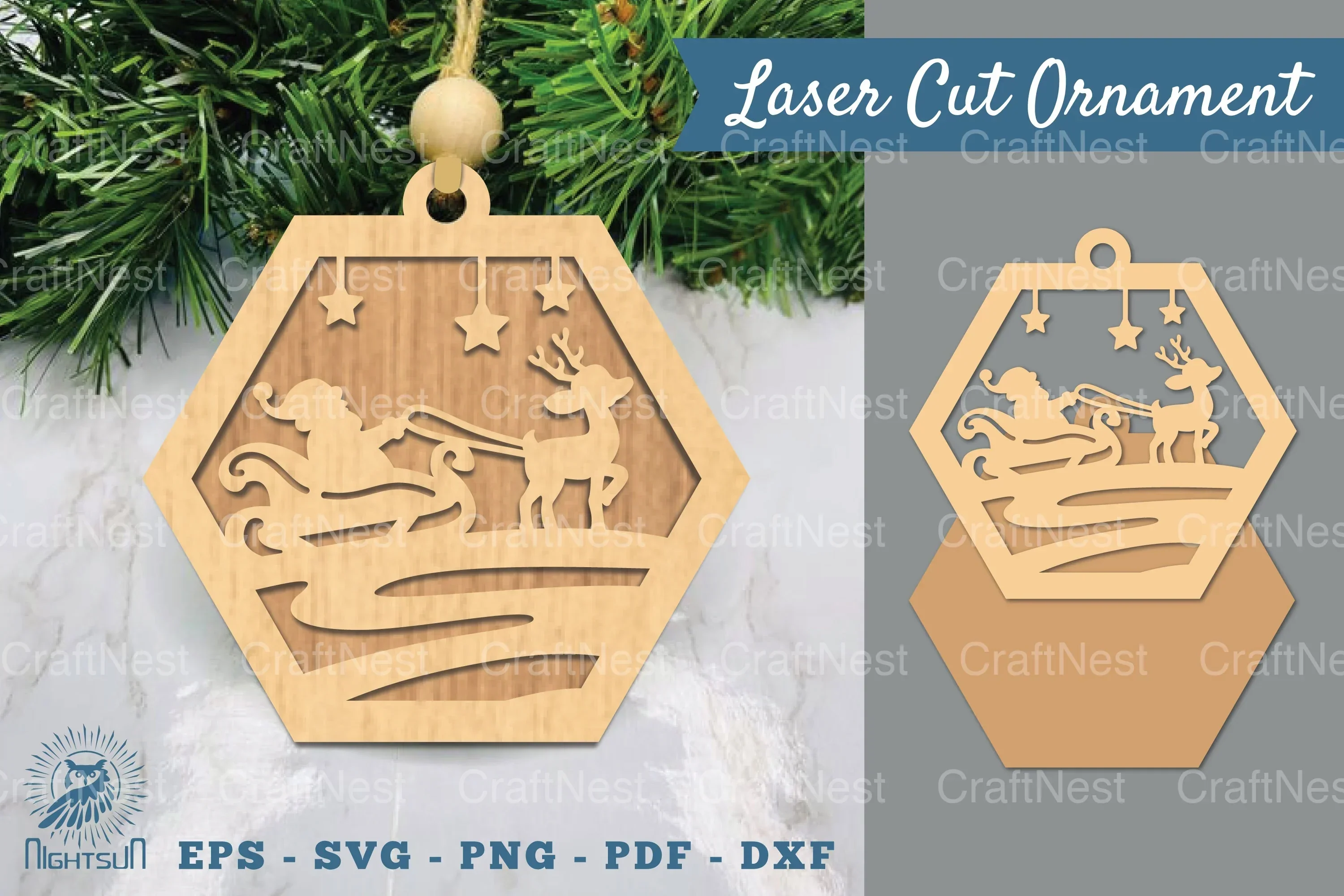 Santa and Sleigh Laser Cut Ornament Clipart Bundle