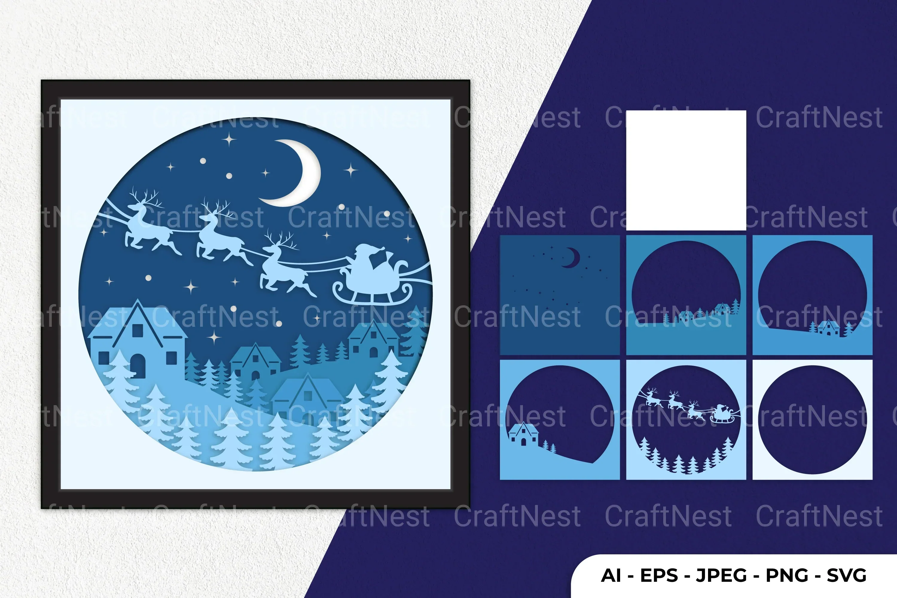 Santa in Christmas Night Papercut SVG Bundle