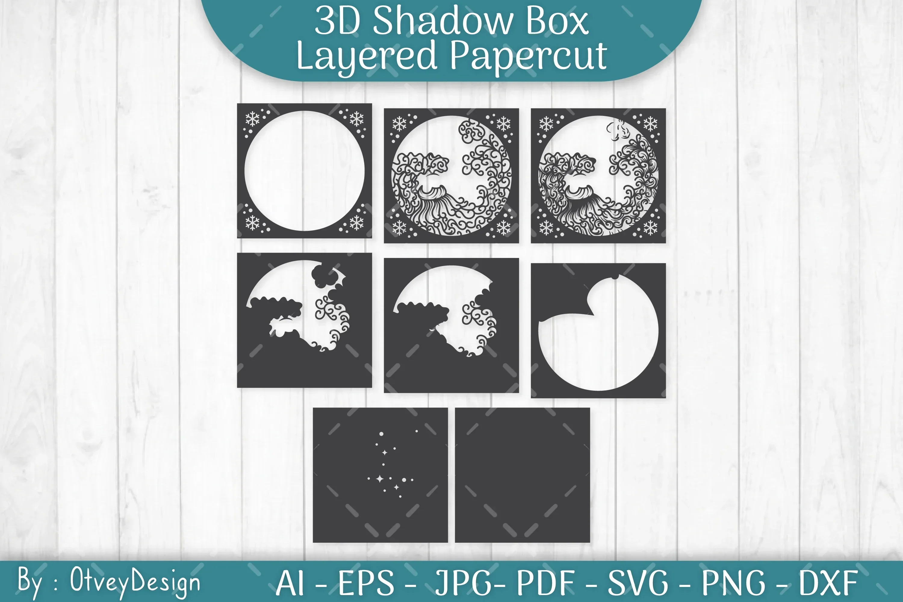 Santa Moon 3D Shadow Box Layered Papercut SVG Bundle - Image 3
