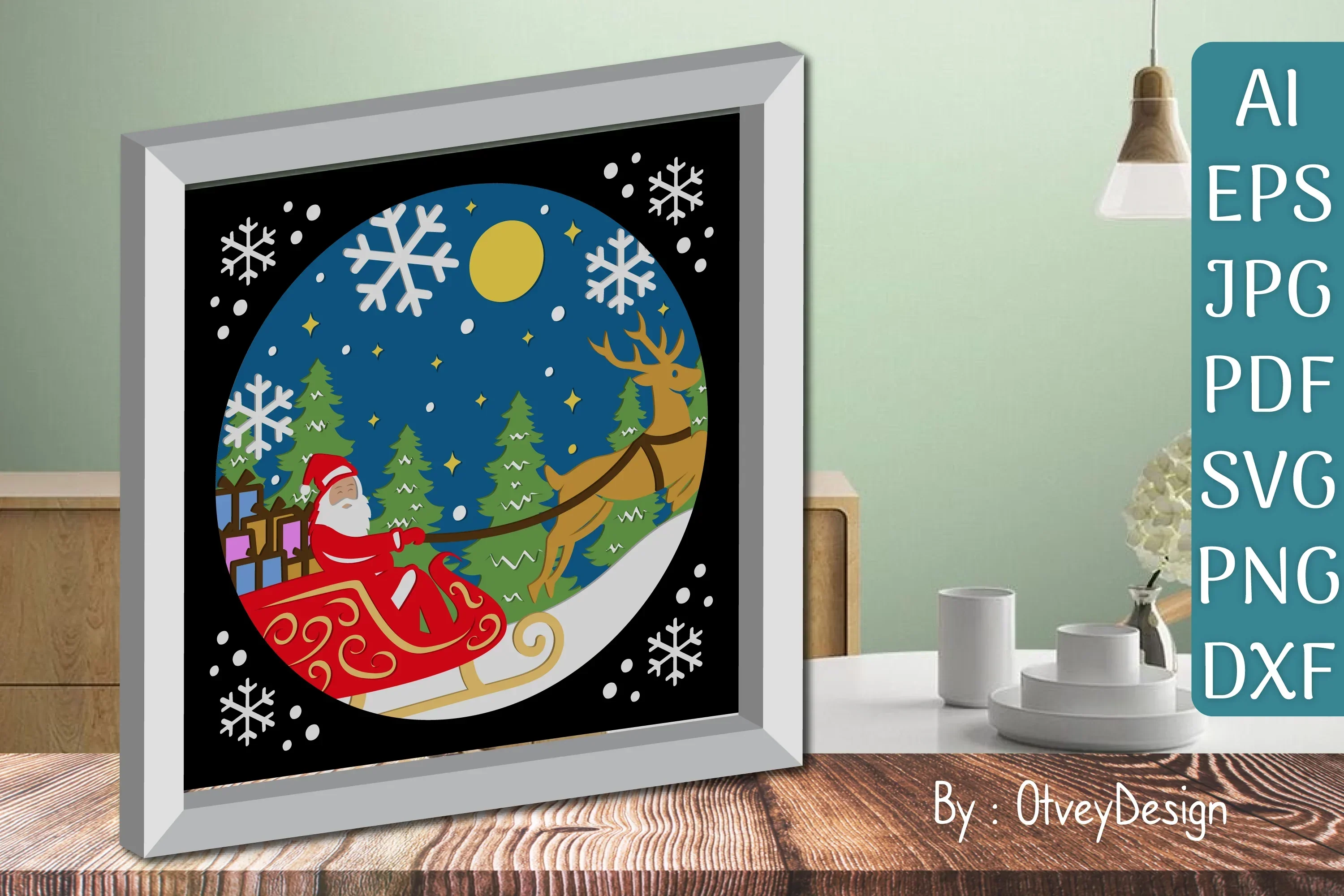 Santa Rides The Train 3D Shadow Box Papercut SVG Bundle - Image 2