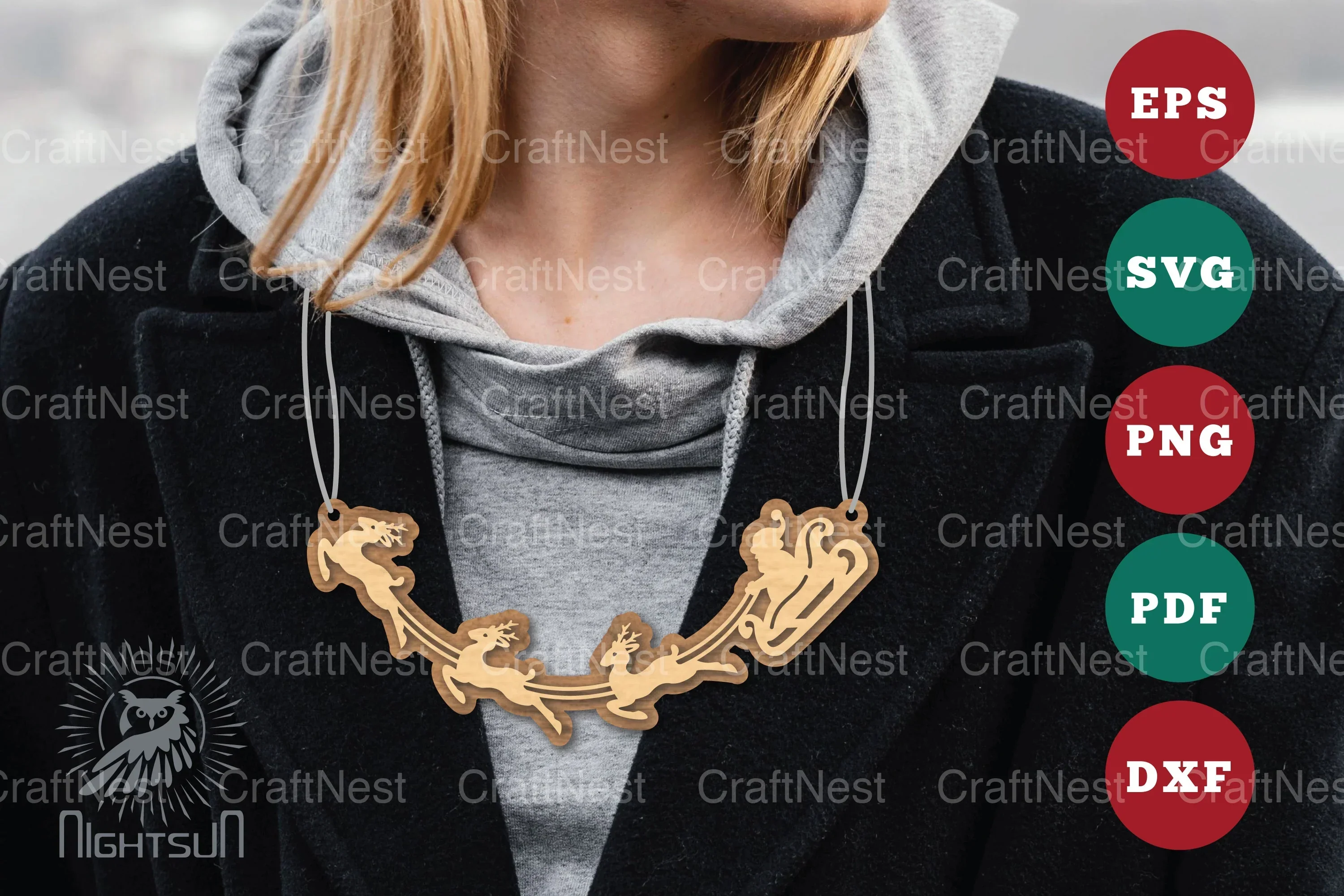 Santa Sleigh and Reindeer Laser Cut Necklace Design Bundle