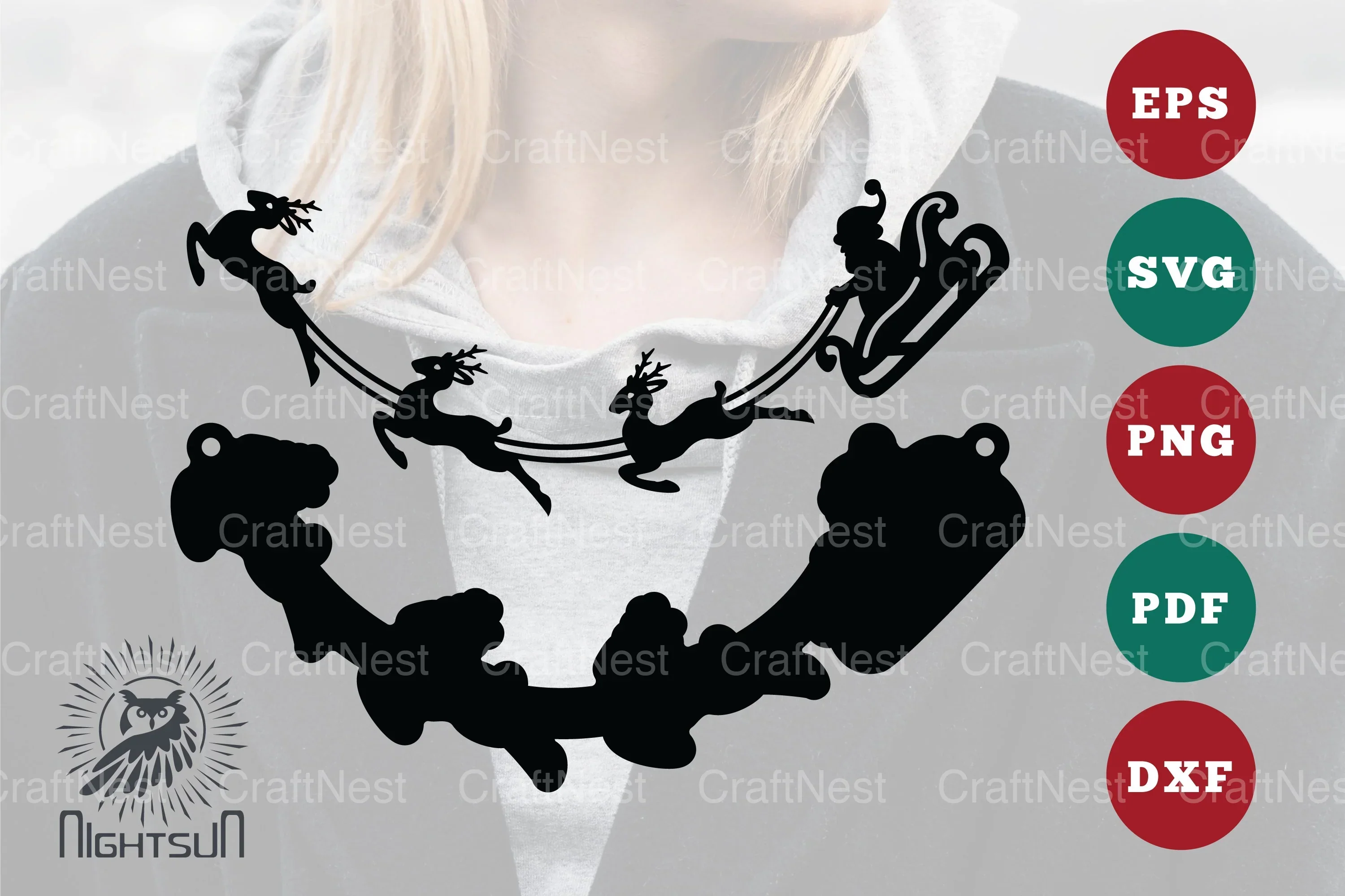Santa Sleigh and Reindeer Laser Cut Necklace Design Bundle - Image 2
