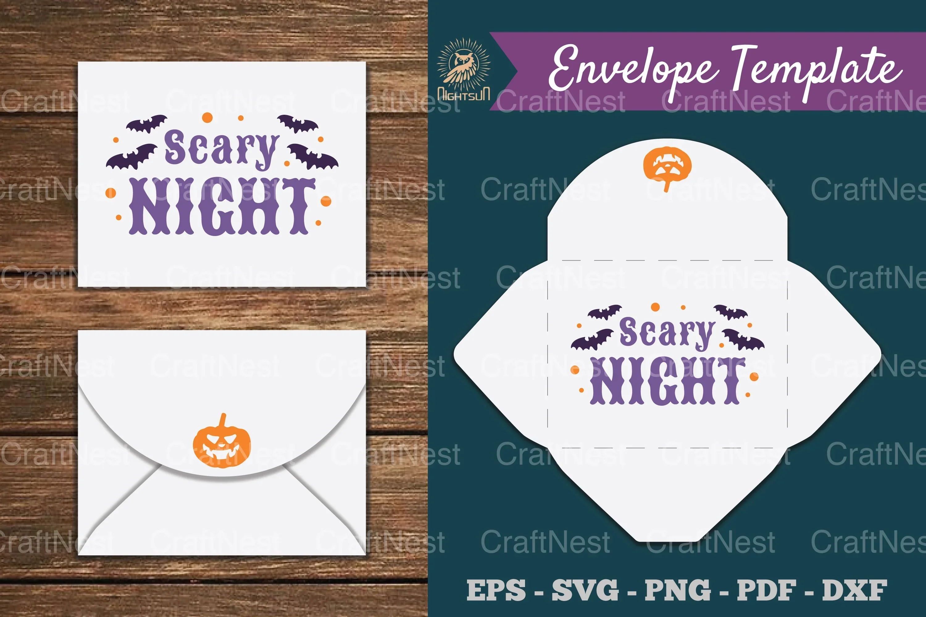 Scary Night Envelope Template SVG Bundle