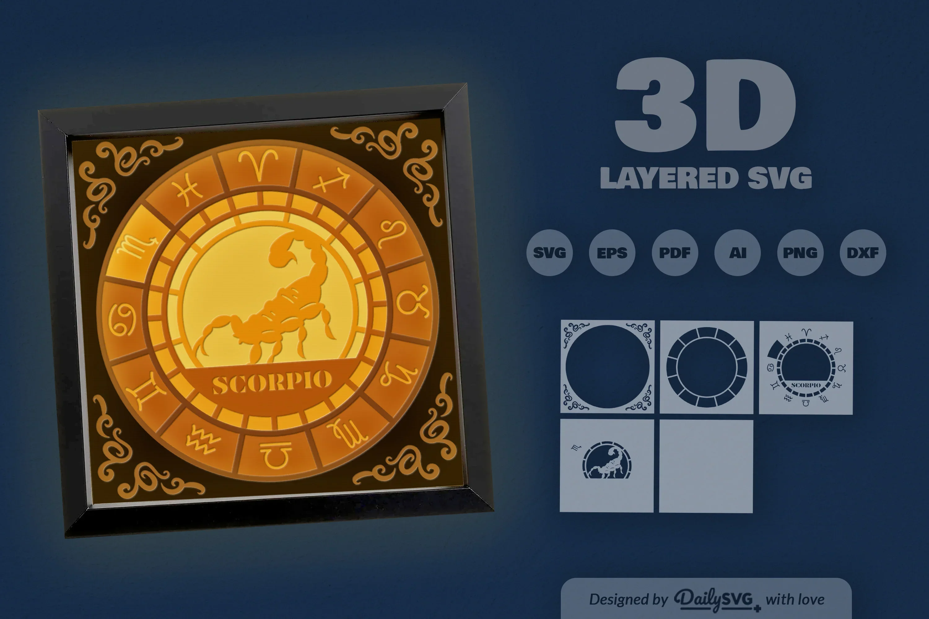 Scorpio Zodiac 3D Shadow Box Papercut SVG Bundle - Image 3