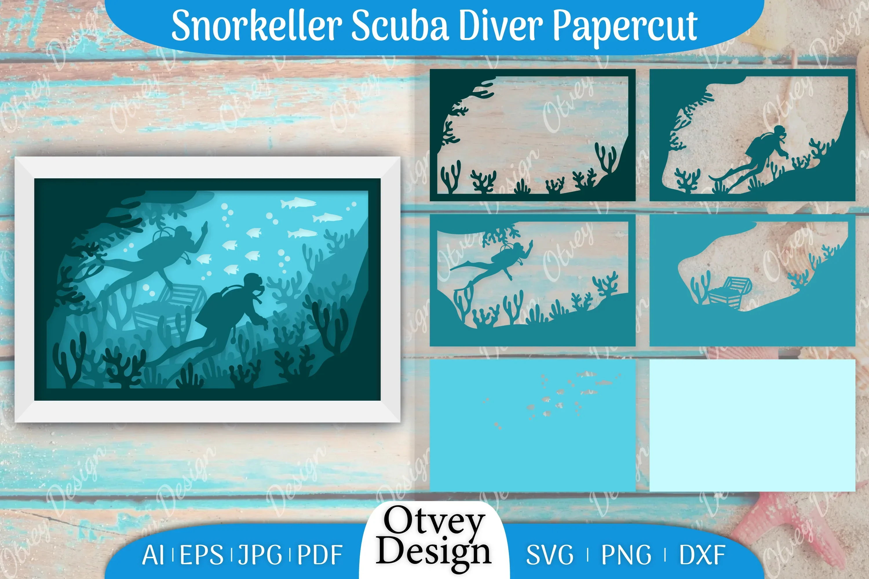Scuba Diver 3D ShadowBox SVG Bundle