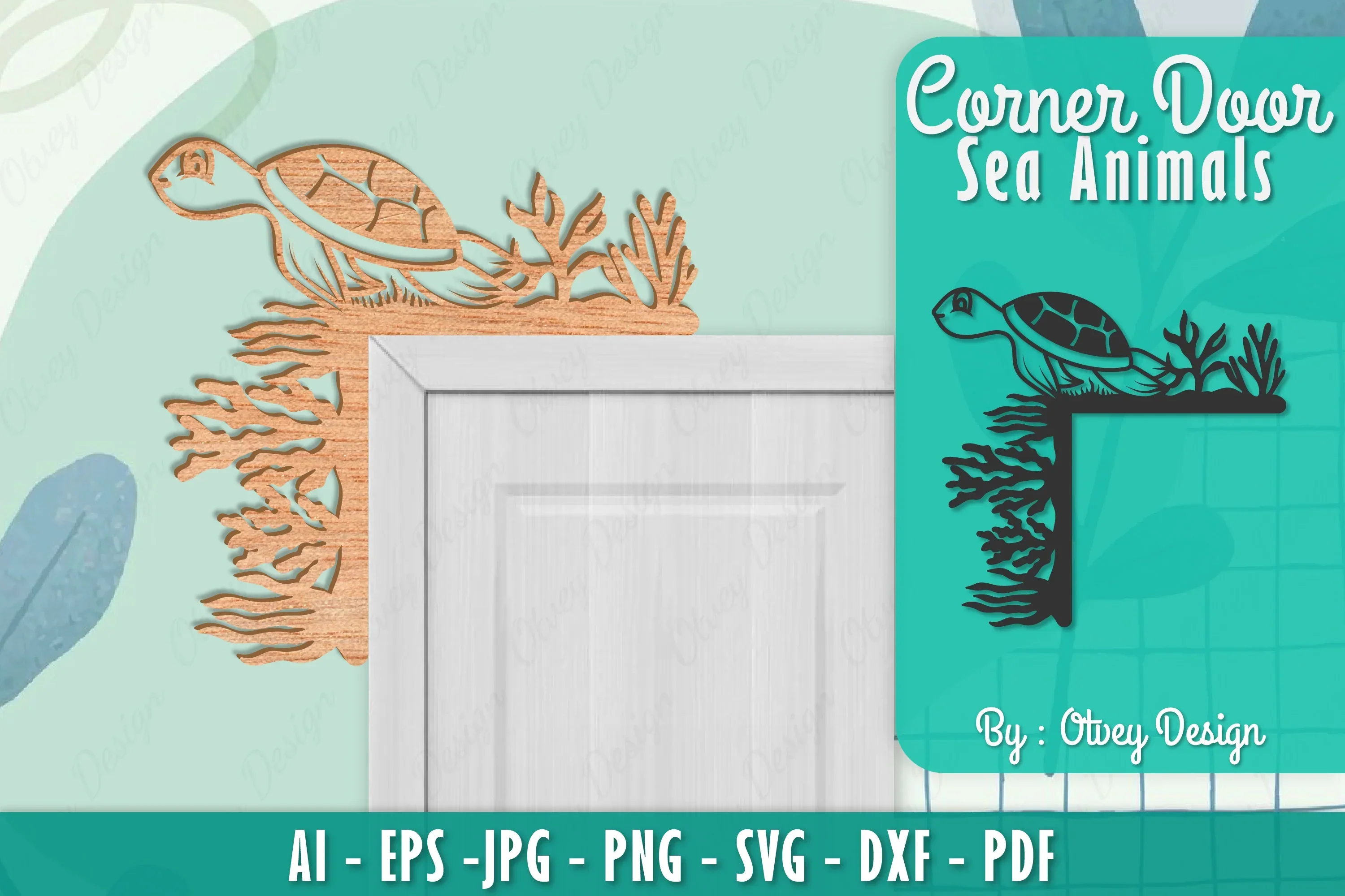 Sea Animals Door Corner Decoration Lasercut File SVG Bundle